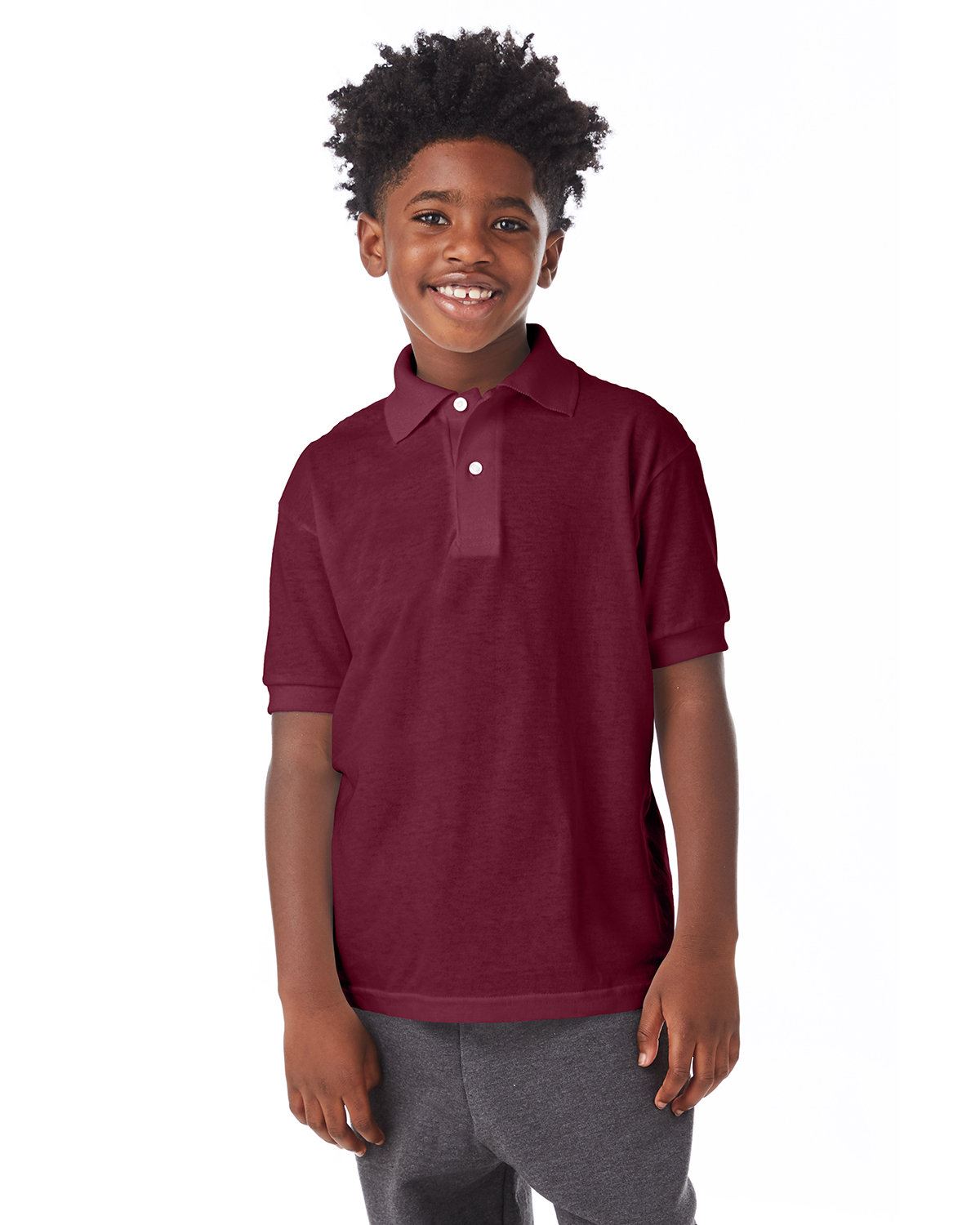 Hanes Youth Polo Shirt 50/50 EcoSmart Jersey Knit Welt Collar 054Y - Picture 18 of 26