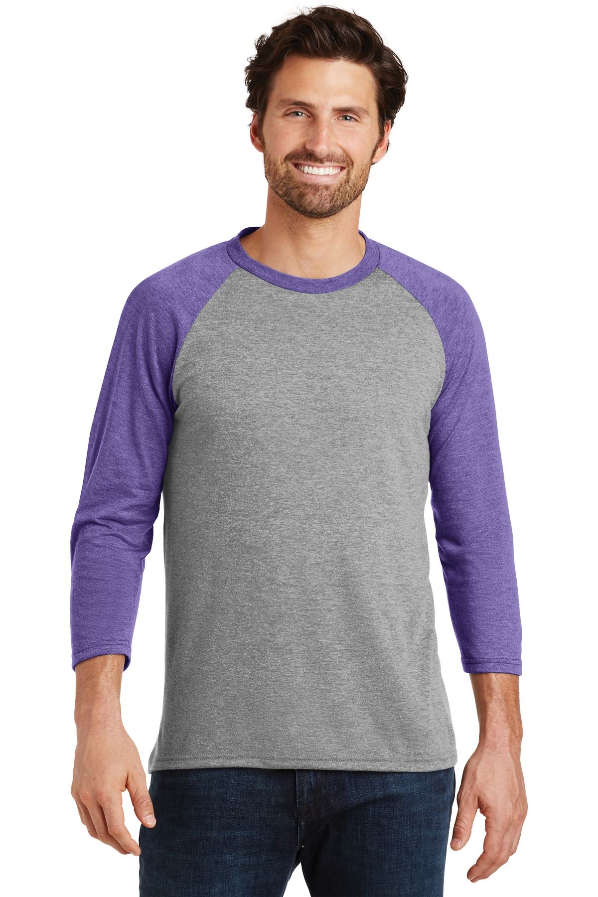 District Mens Perfect Tri T Shirt 3/4 Sleeve Raglan Stylish T-Shirt DM136 - Picture 21 of 26