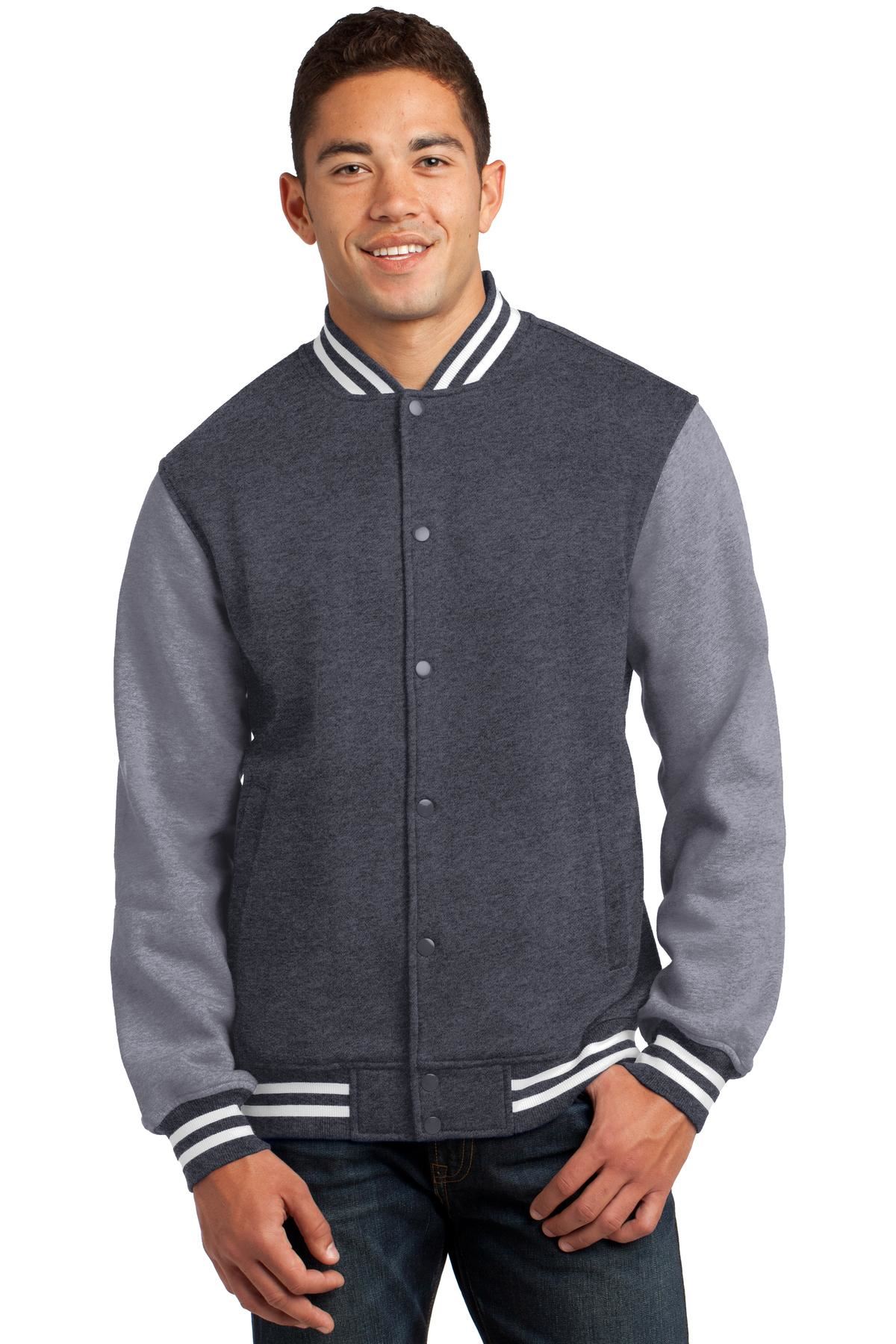 Sport-Tek Mens Fleece Front Slash Pockets Baseball Letterman Jacket ST270 - Picture 6 of 11
