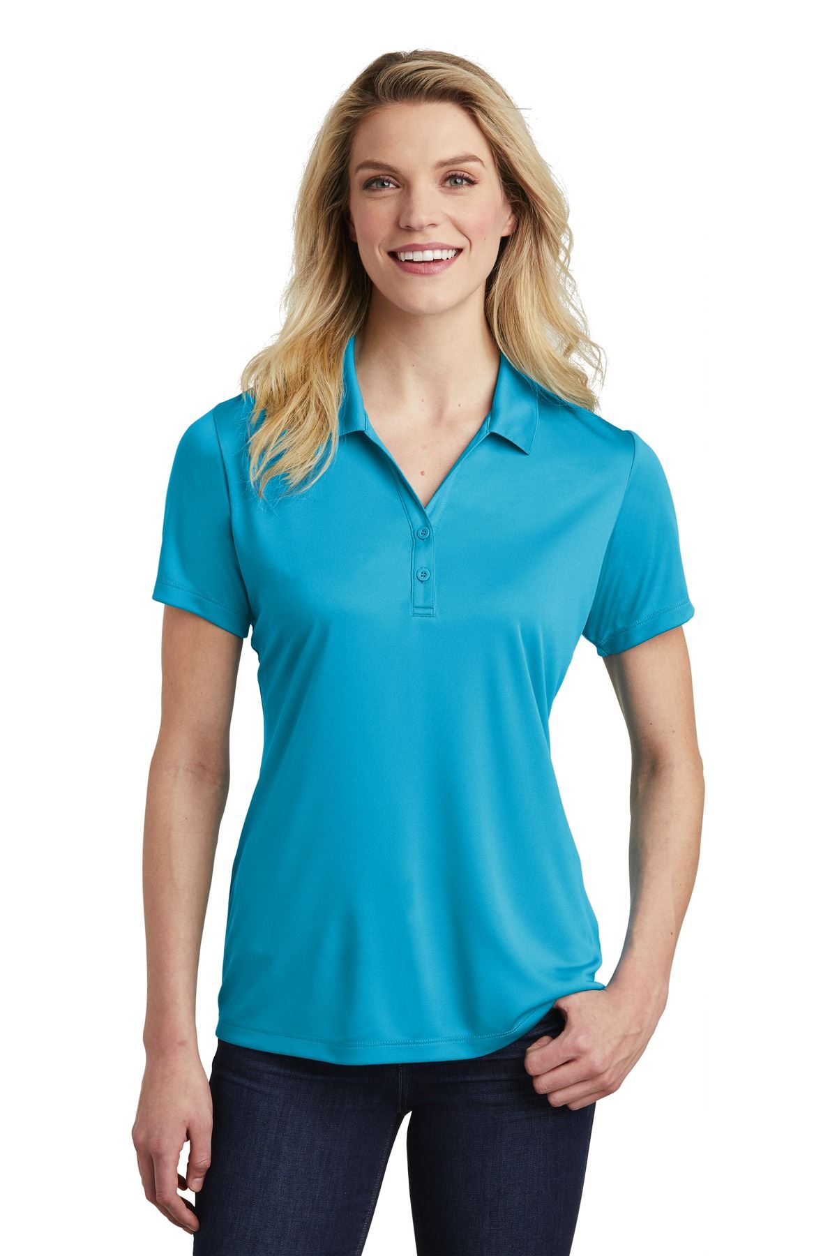 Sport-Tek Women’s Elongated 2-button placket 100% polyester Polo Shirt LST550