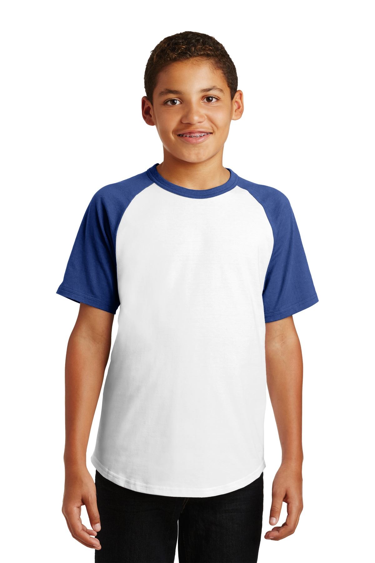Sport-Tek Youth Short Sleeve Colorblock Raglan Rib Knit Neck T-Shirt YT201 - Picture 14 of 15