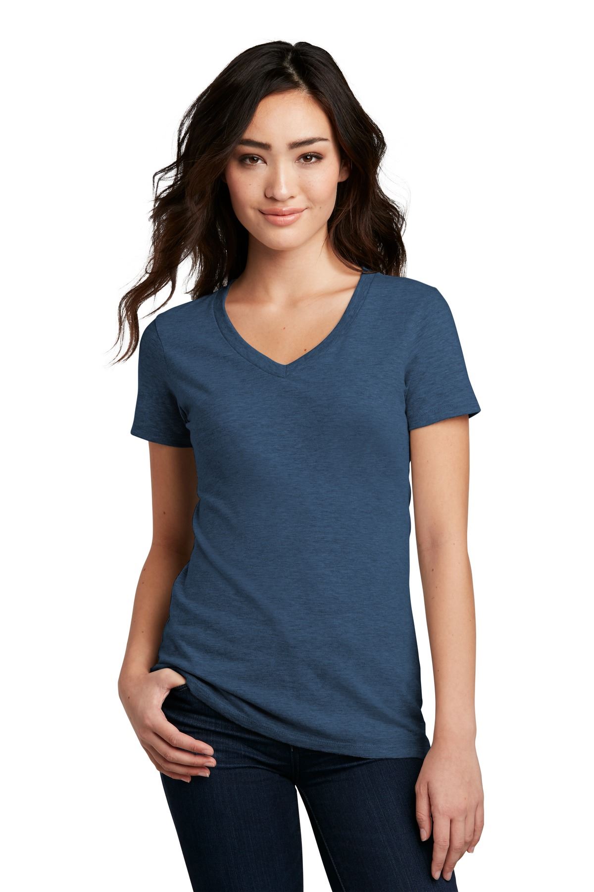 District Womens Short Sleeve Perfect Blend V Neck Stylish T-Shirt DM1190L - Picture 9 of 44