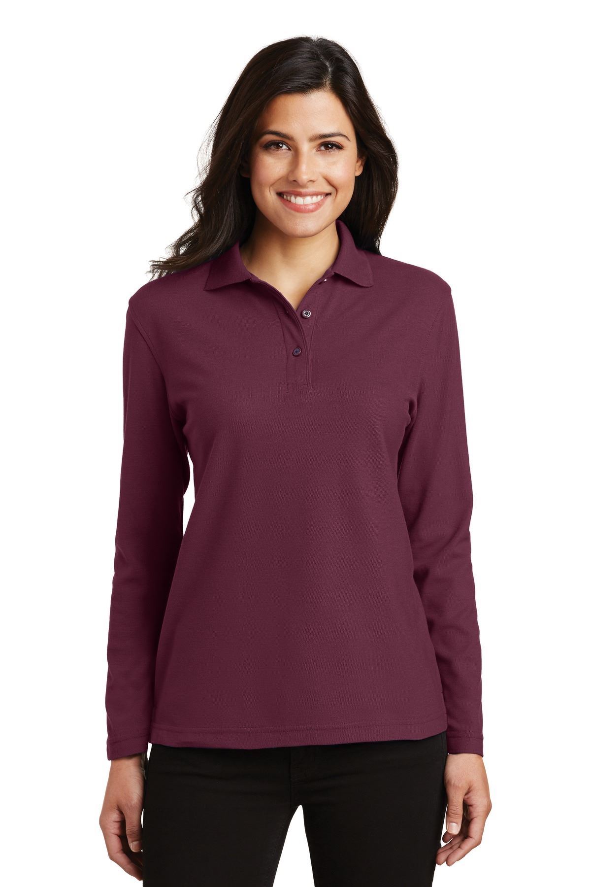 Port Authority Womens Long Sleeve Polo Shirt 3-button reverse placket L500LS - Picture 6 of 17