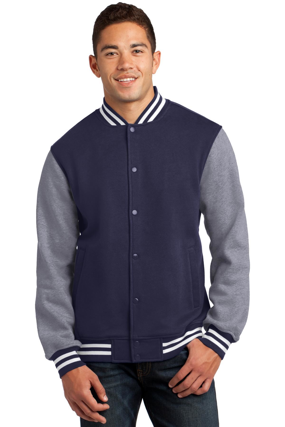 Sport-Tek Mens Fleece Front Slash Pockets Baseball Letterman Jacket ST270 - Picture 8 of 11