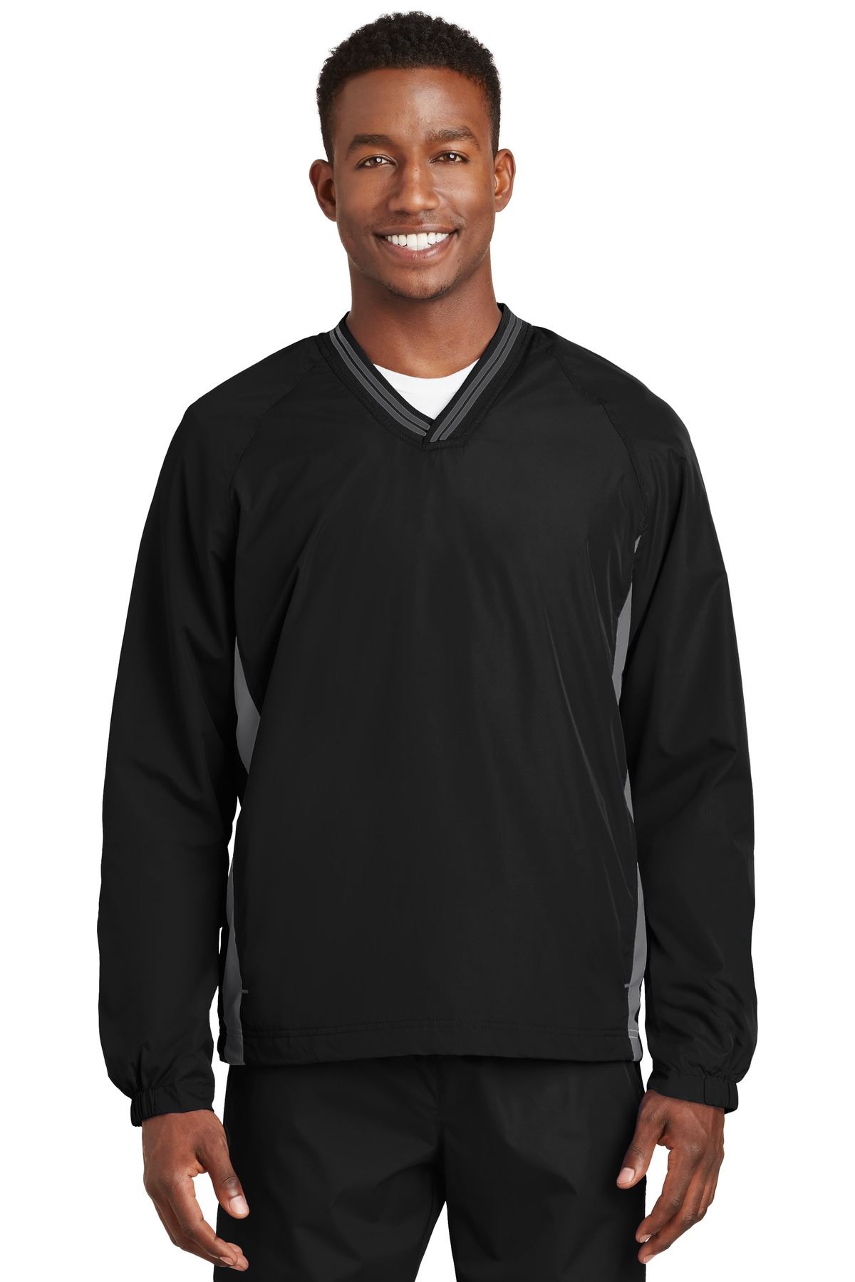 Sport Tek Mens Tipped V Neck Pullover Golf Wind Shirt Jacket M-JST62 - Picture 8 of 29