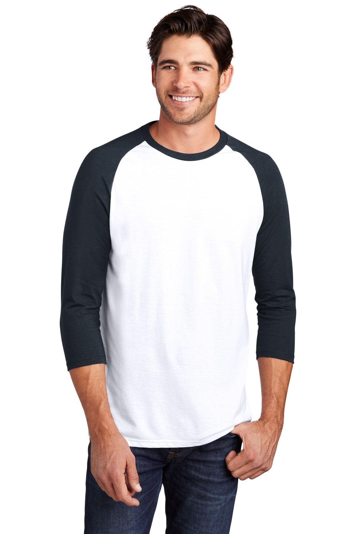 District Mens Perfect Tri T Shirt 3/4 Sleeve Raglan Stylish T-Shirt DM136 - Picture 19 of 26