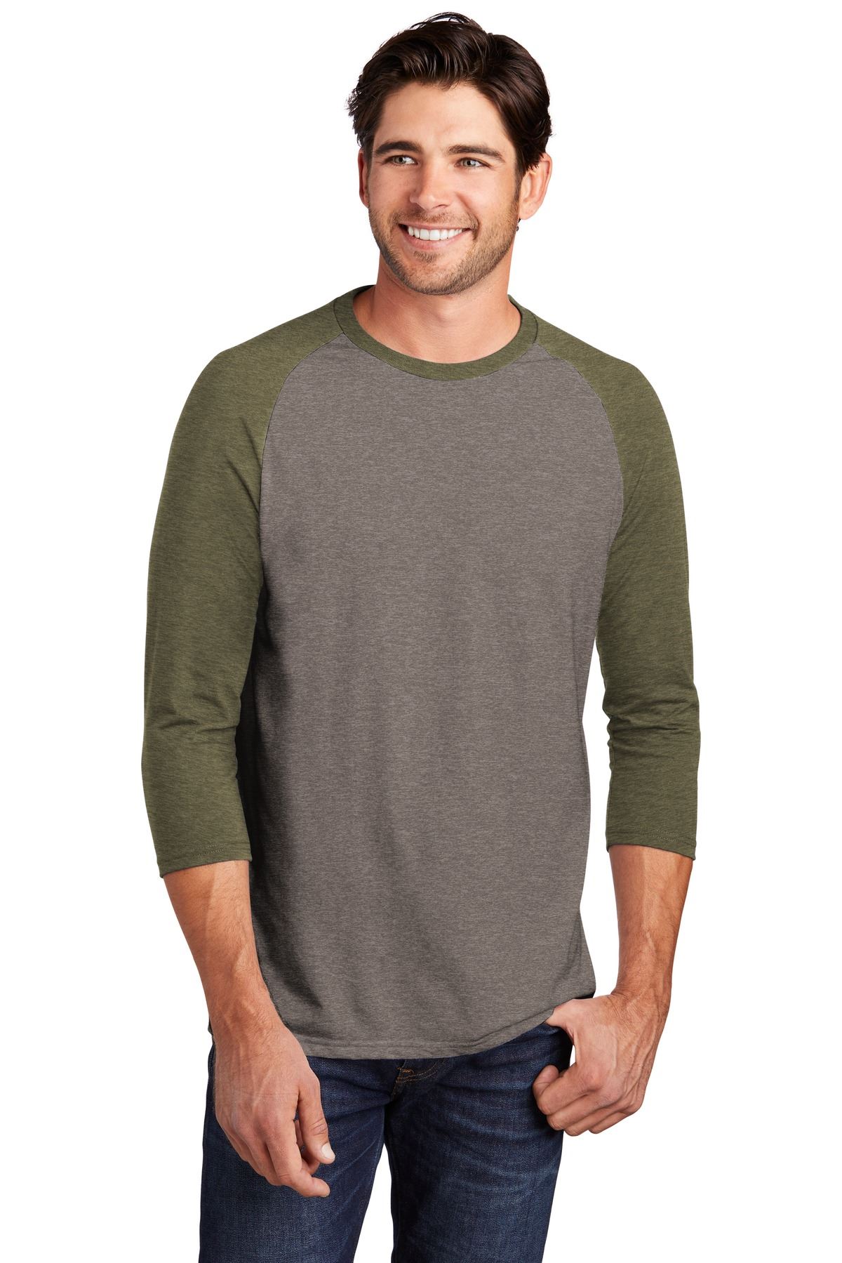 District Mens Perfect Tri T Shirt 3/4 Sleeve Raglan Stylish T-Shirt DM136 - Picture 15 of 26