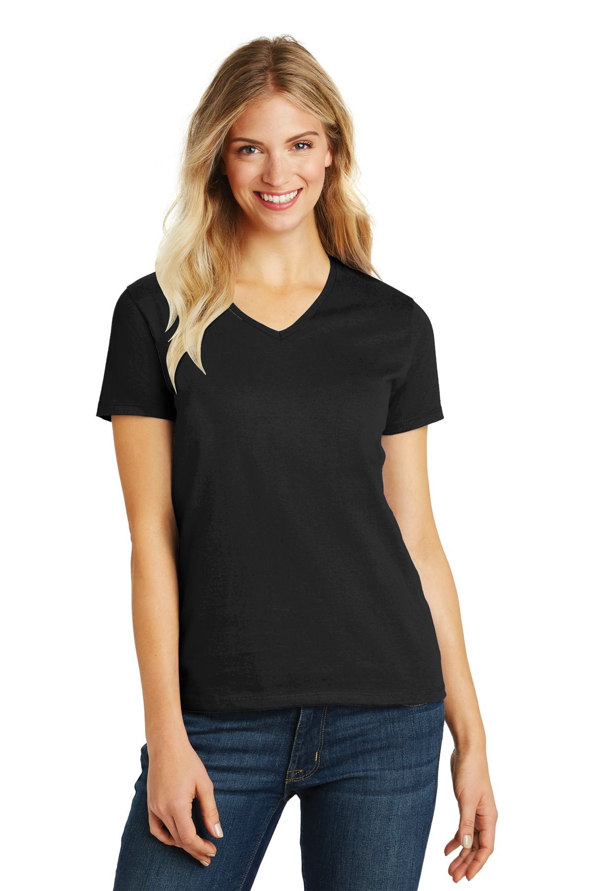 District Womens Short Sleeve Perfect Blend V Neck Stylish T-Shirt DM1190L - Picture 3 of 44