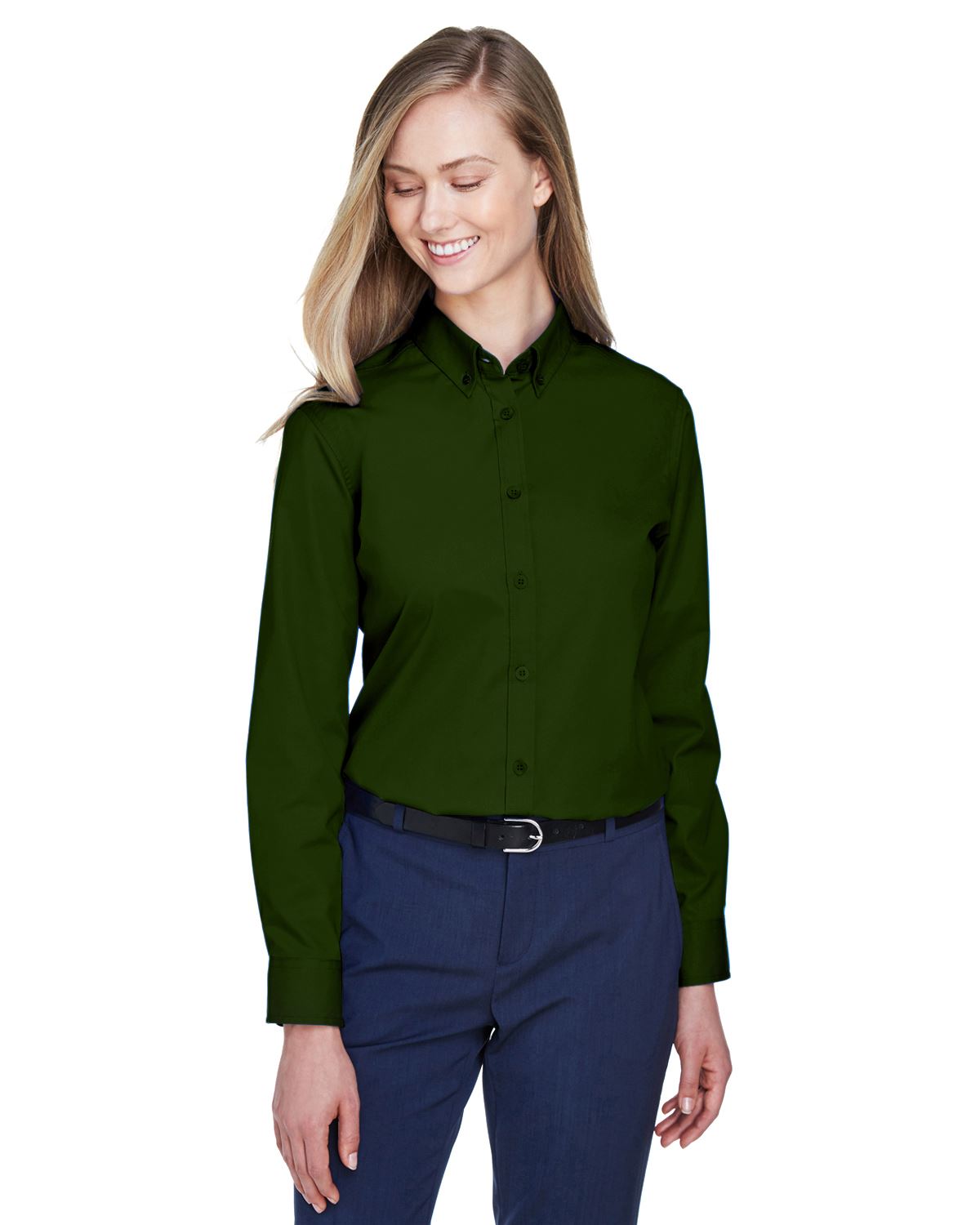 green emerald velvet dress Emerald Green Floral Long Sleeve Shirt Women, Button Up Ladies Blouse Print Buttoned Down Collared Xs / White main image 1