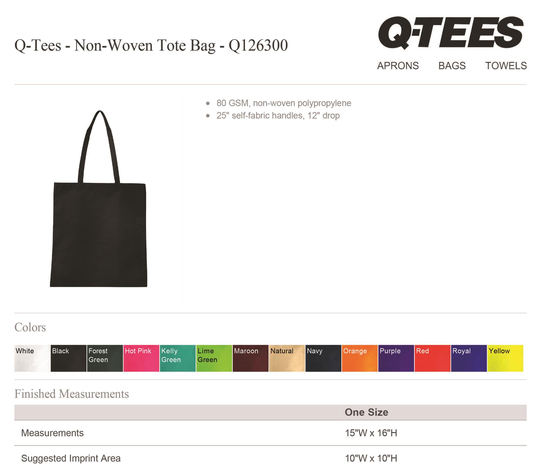Q-Tees Non-Woven Tote Bag Q126300-Black-One Size | eBay