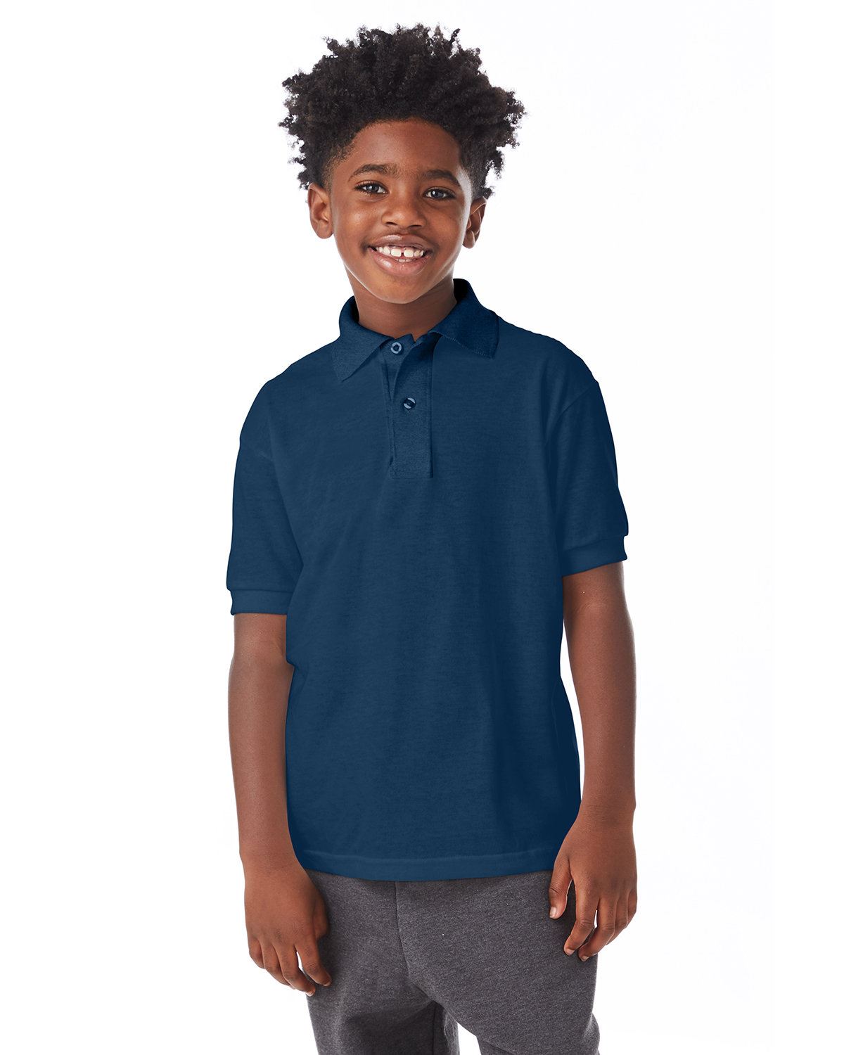 Hanes Youth Polo Shirt 50/50 EcoSmart Jersey Knit Welt Collar 054Y - Picture 21 of 26