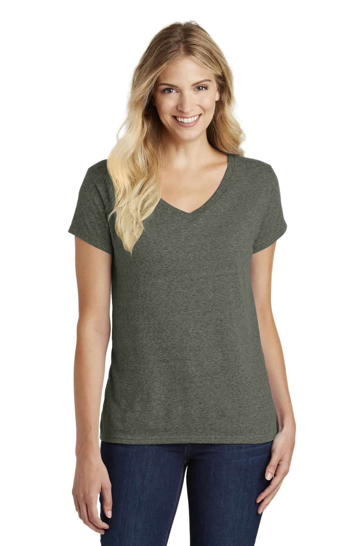 District Womens Short Sleeve Perfect Blend V Neck Stylish T-Shirt DM1190L - Picture 25 of 44
