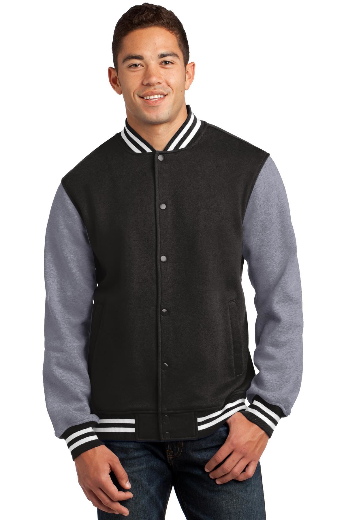 Sport-Tek Mens Fleece Front Slash Pockets Baseball Letterman Jacket ST270 - Picture 4 of 11