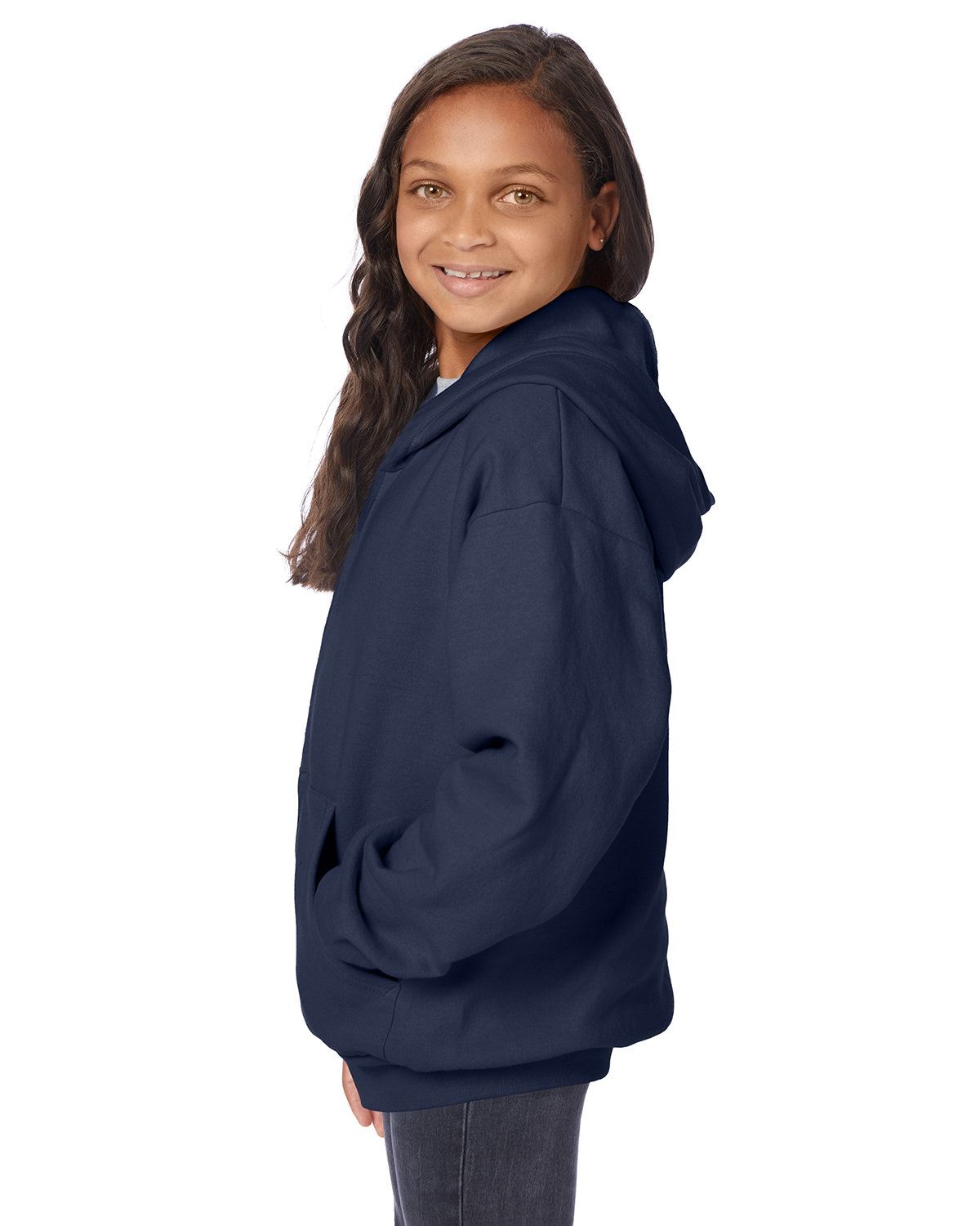 Hanes Youth 7.8 oz Long Sleeve EcoSmart 50/50 Full-Zip Hooded Sweatshirt P480 - Picture 17 of 17