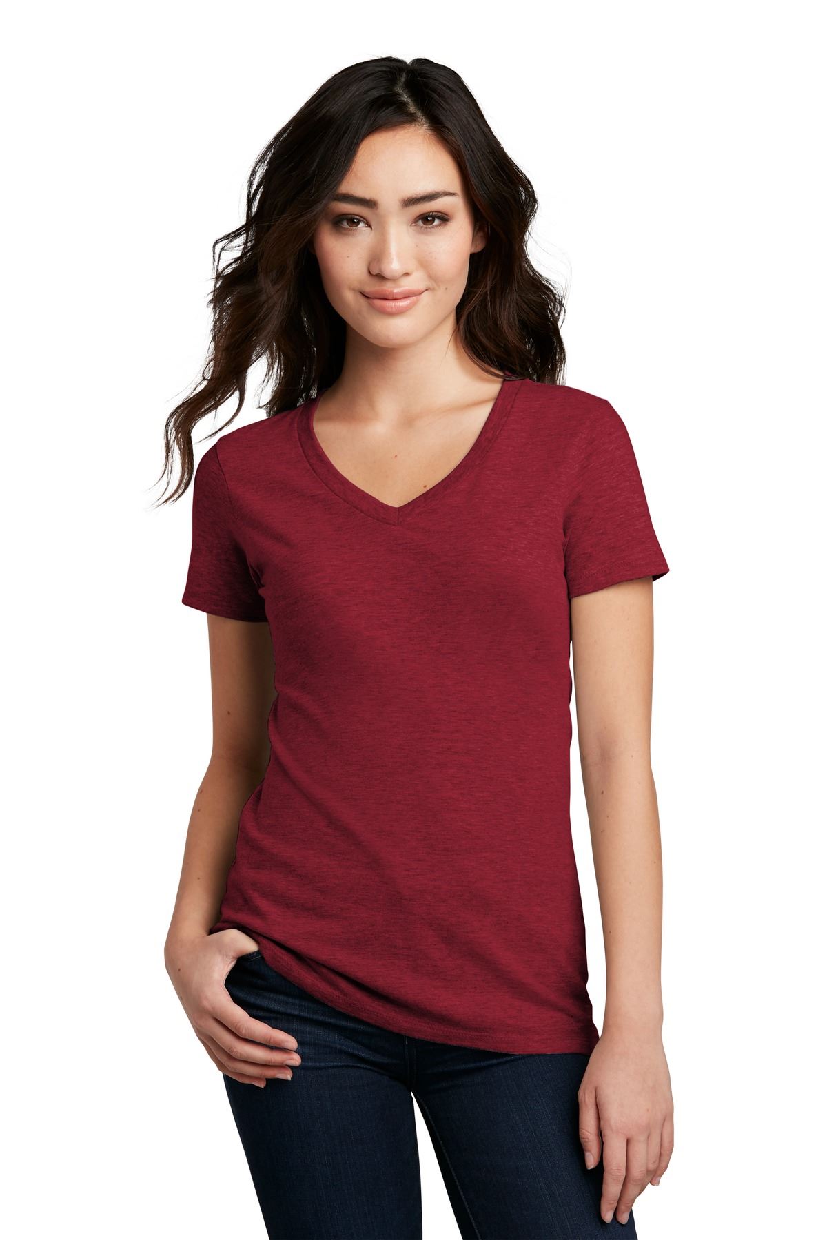 District Womens Short Sleeve Perfect Blend V Neck Stylish T-Shirt DM1190L - Picture 39 of 44