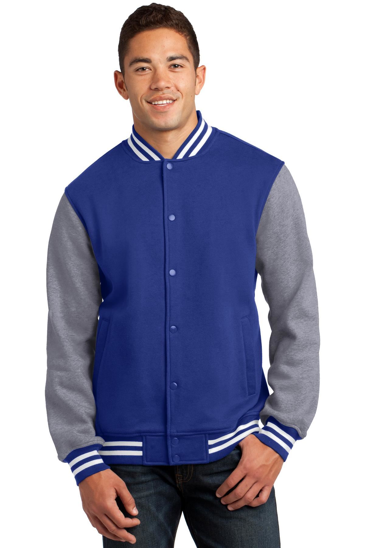 Sport-Tek Mens Fleece Front Slash Pockets Baseball Letterman Jacket ST270 - Picture 10 of 11