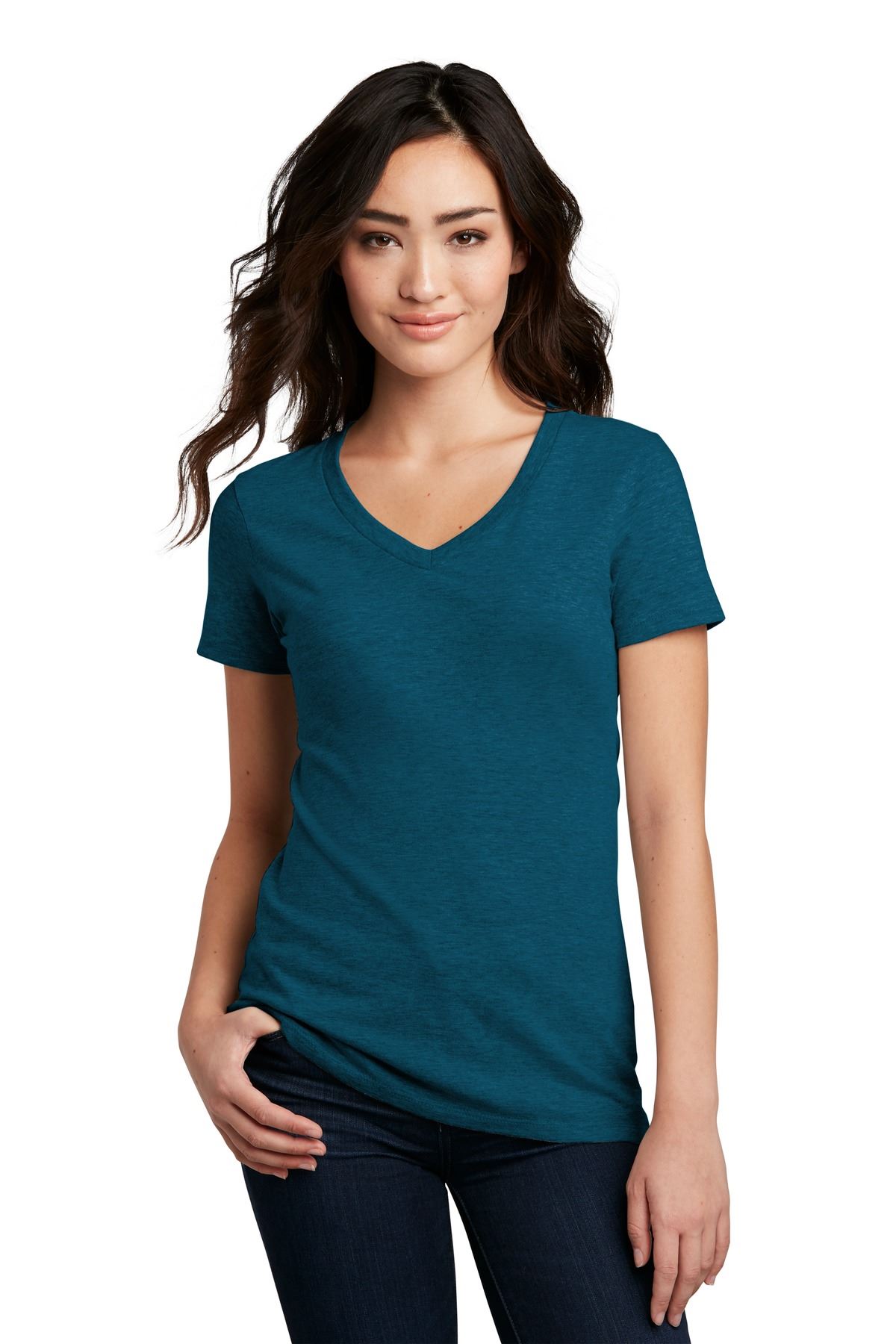 District Womens Short Sleeve Perfect Blend V Neck Stylish T-Shirt DM1190L - Picture 11 of 44