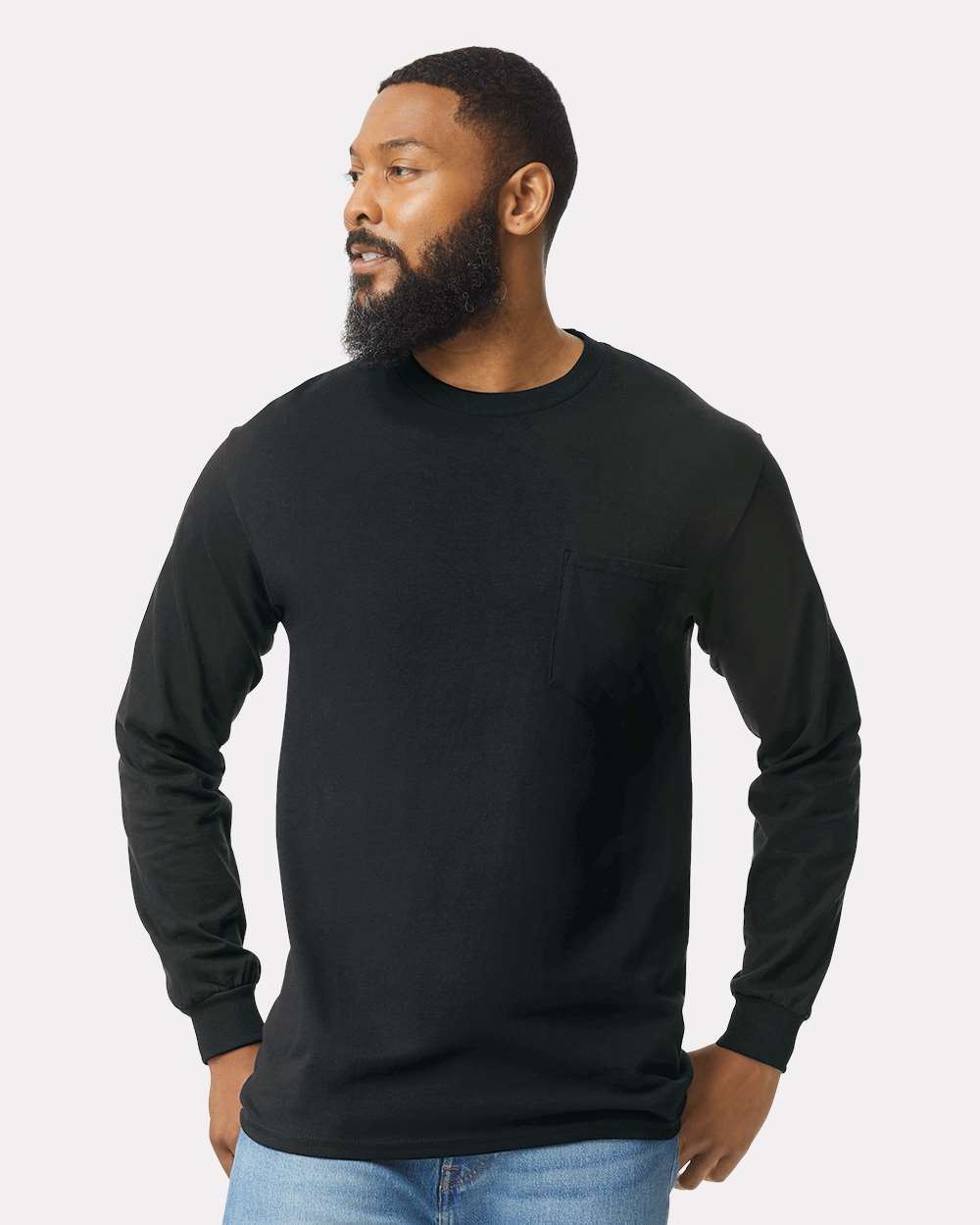 Gildan Mens Long Sleeve Ultra Cotton Crew Neck Stylish T-Shirt With Pocket 2410