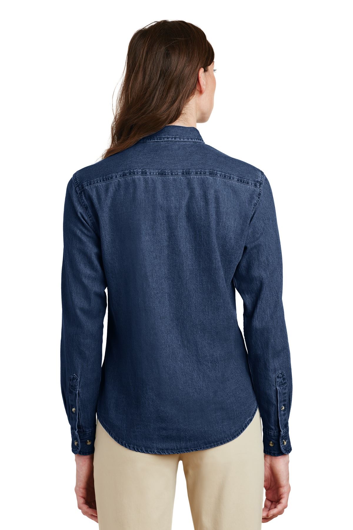 Port & Company Womens Long Sleeve Denim Button Down Collar Shirt LSP10 - Picture 7 of 7