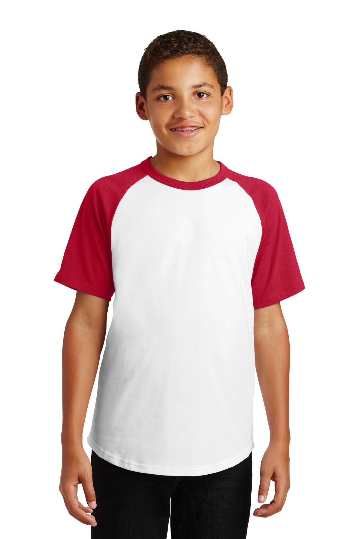 Sport-Tek Youth Short Sleeve Colorblock Raglan Rib Knit Neck T-Shirt YT201 - Picture 12 of 15