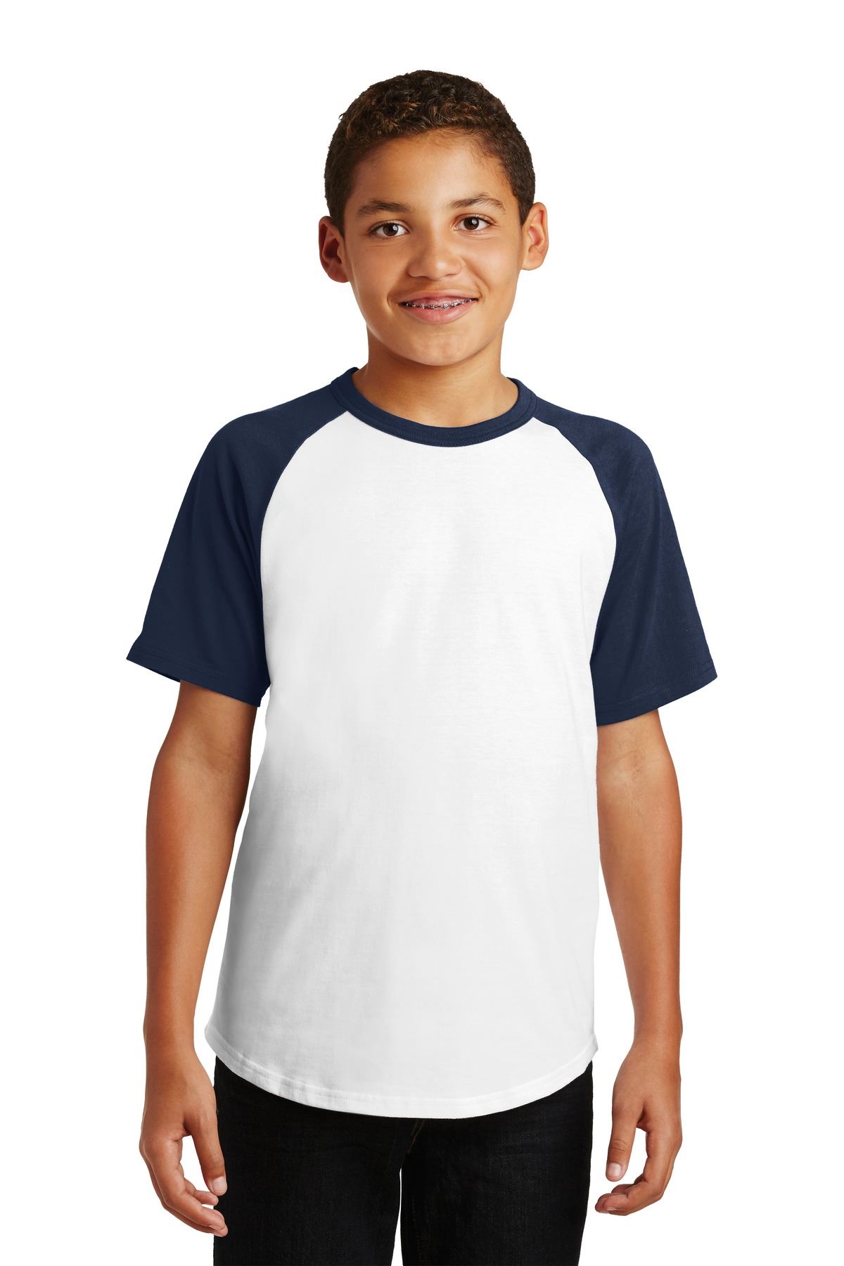 Sport-Tek Youth Short Sleeve Colorblock Raglan Rib Knit Neck T-Shirt YT201 - Picture 10 of 15