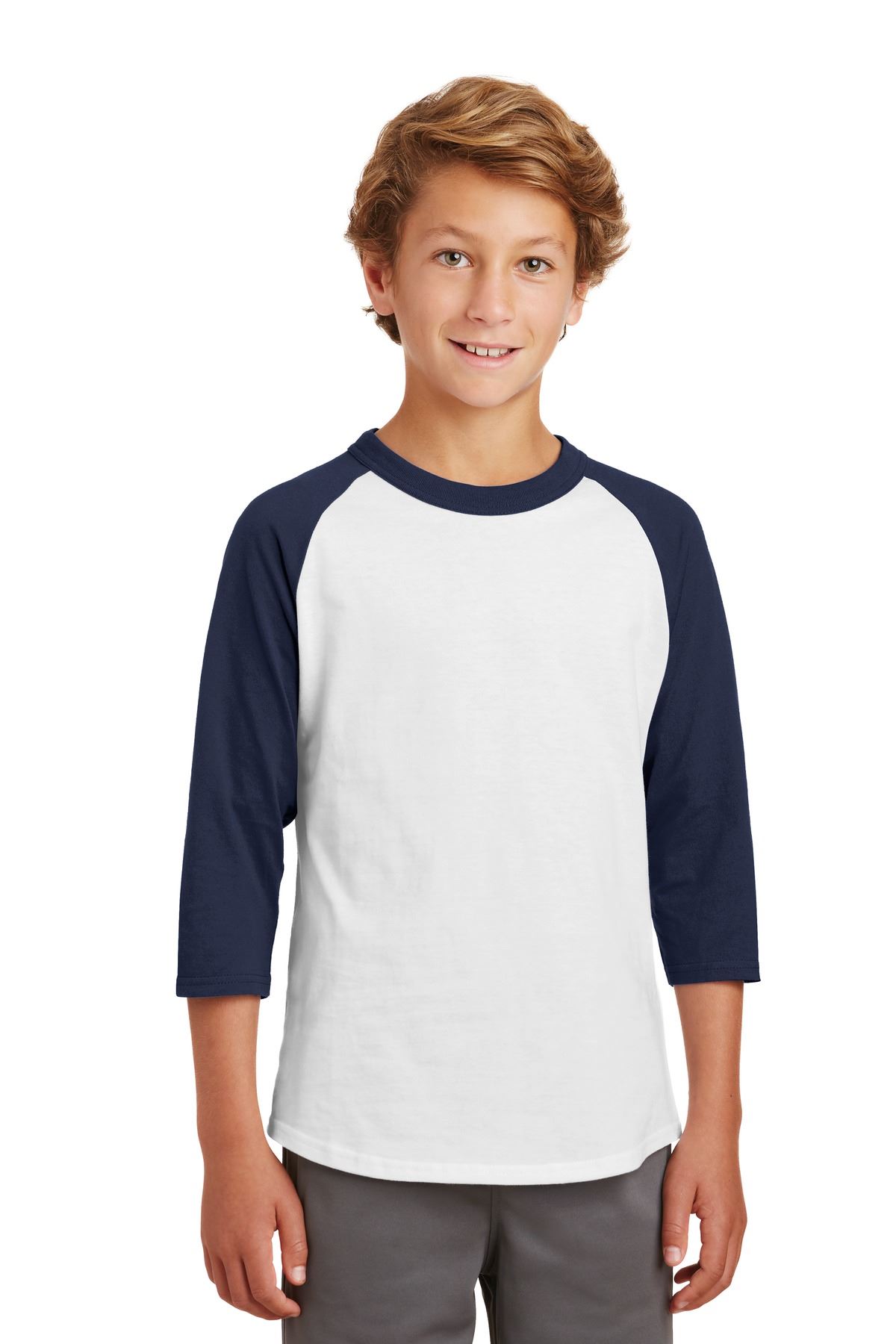 Sport-Tek Youth 100% Cotton Raglan 3/4 Sleeve Colorblock Baseball T-Shirt YT200 - Picture 20 of 23