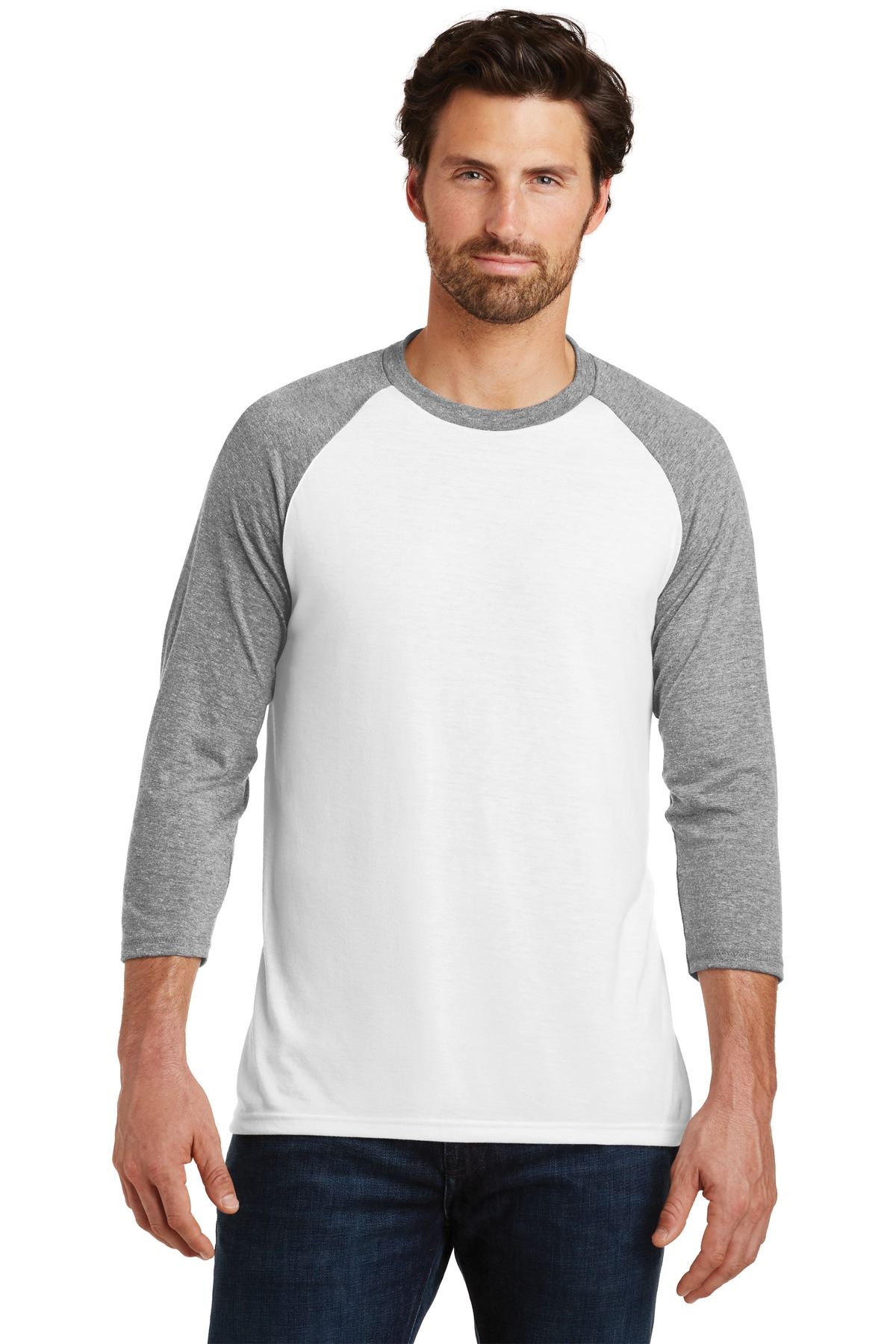 District Mens Perfect Tri T Shirt 3/4 Sleeve Raglan Stylish T-Shirt DM136 - Picture 11 of 26