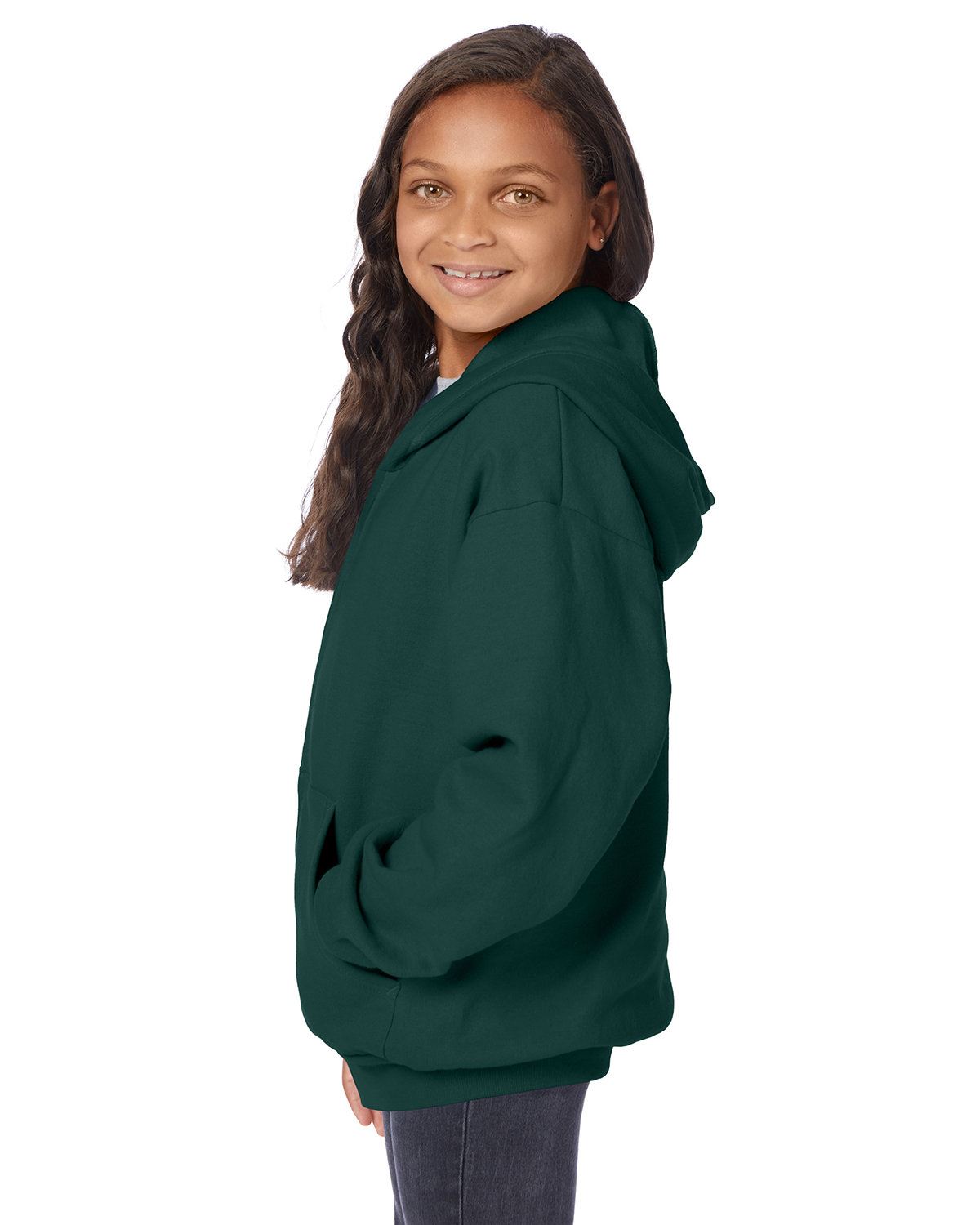 Hanes Youth 7.8 oz Long Sleeve EcoSmart 50/50 Full-Zip Hooded Sweatshirt P480 - Picture 8 of 17