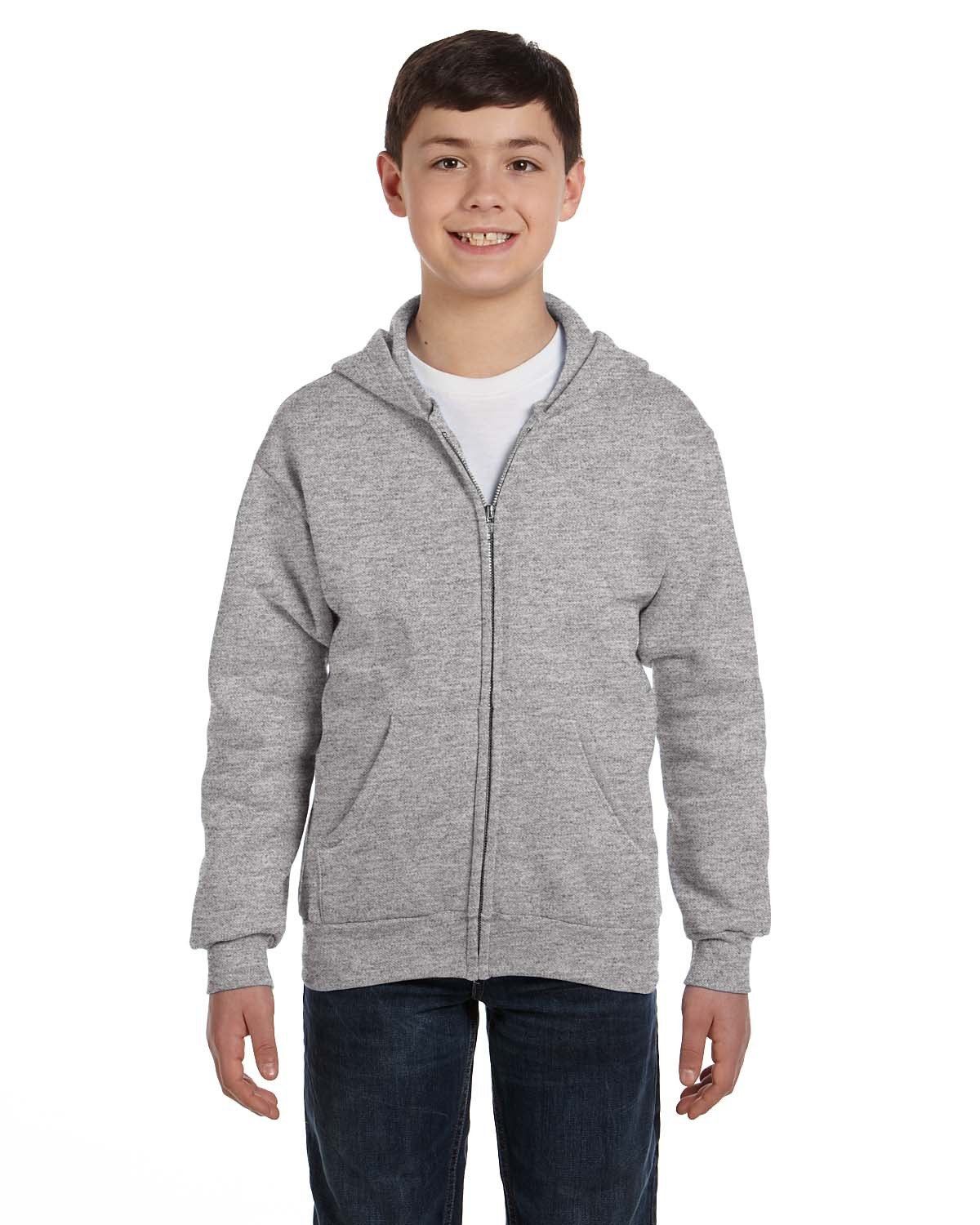 Hanes Youth 7.8 oz Long Sleeve EcoSmart 50/50 Full-Zip Hooded Sweatshirt P480 - Picture 12 of 17