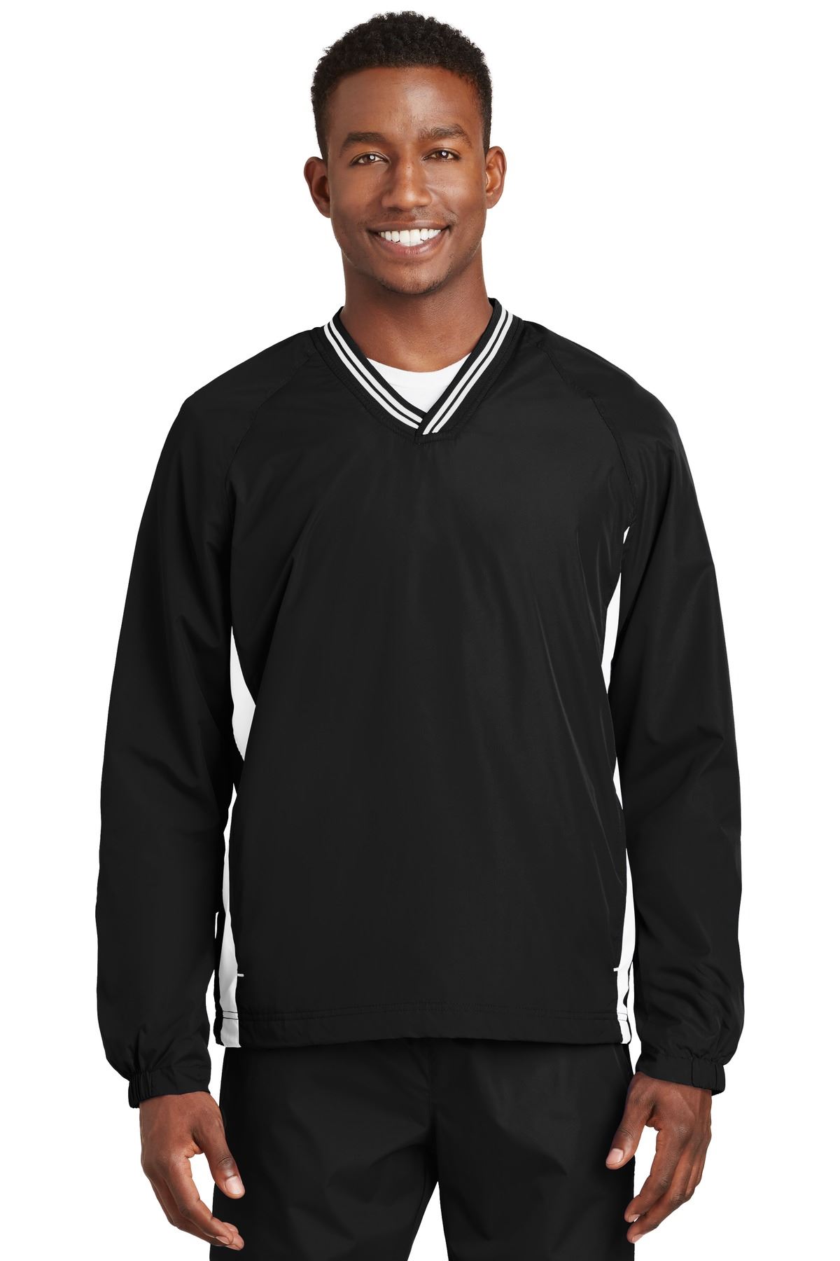 Sport Tek Mens Tipped V Neck Pullover Golf Wind Shirt Jacket M-JST62 - Picture 12 of 29