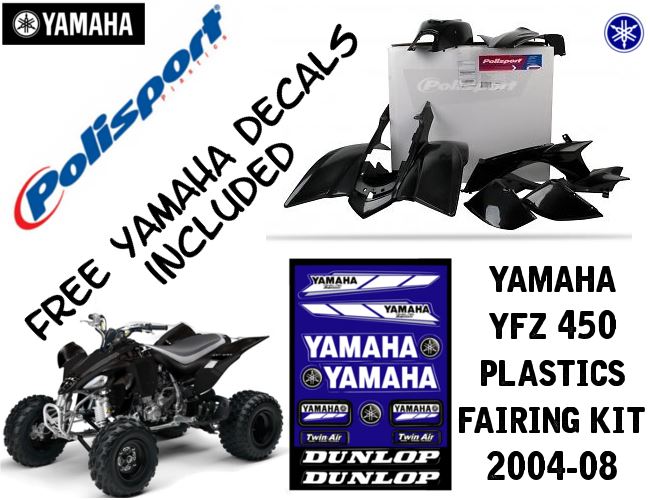 Yamaha YFZ 450 BLACK Fairings Fenders Panels Plastics Set Kit Polisport