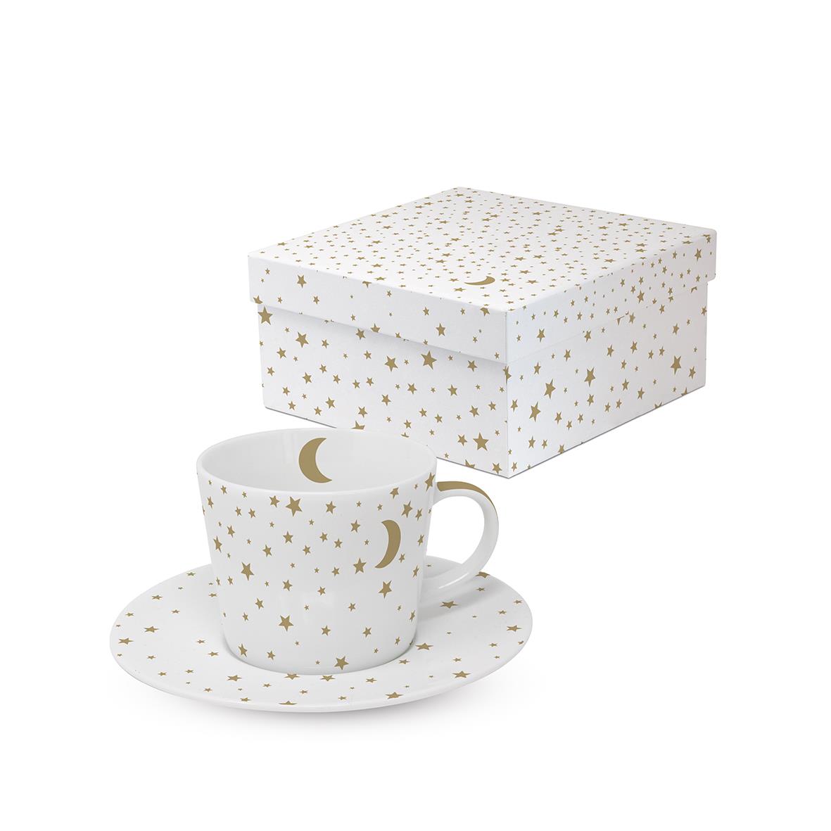 Shooting Star with Gold Design Coffee Cup /& Saucer Set Gift Boxed by PPD
