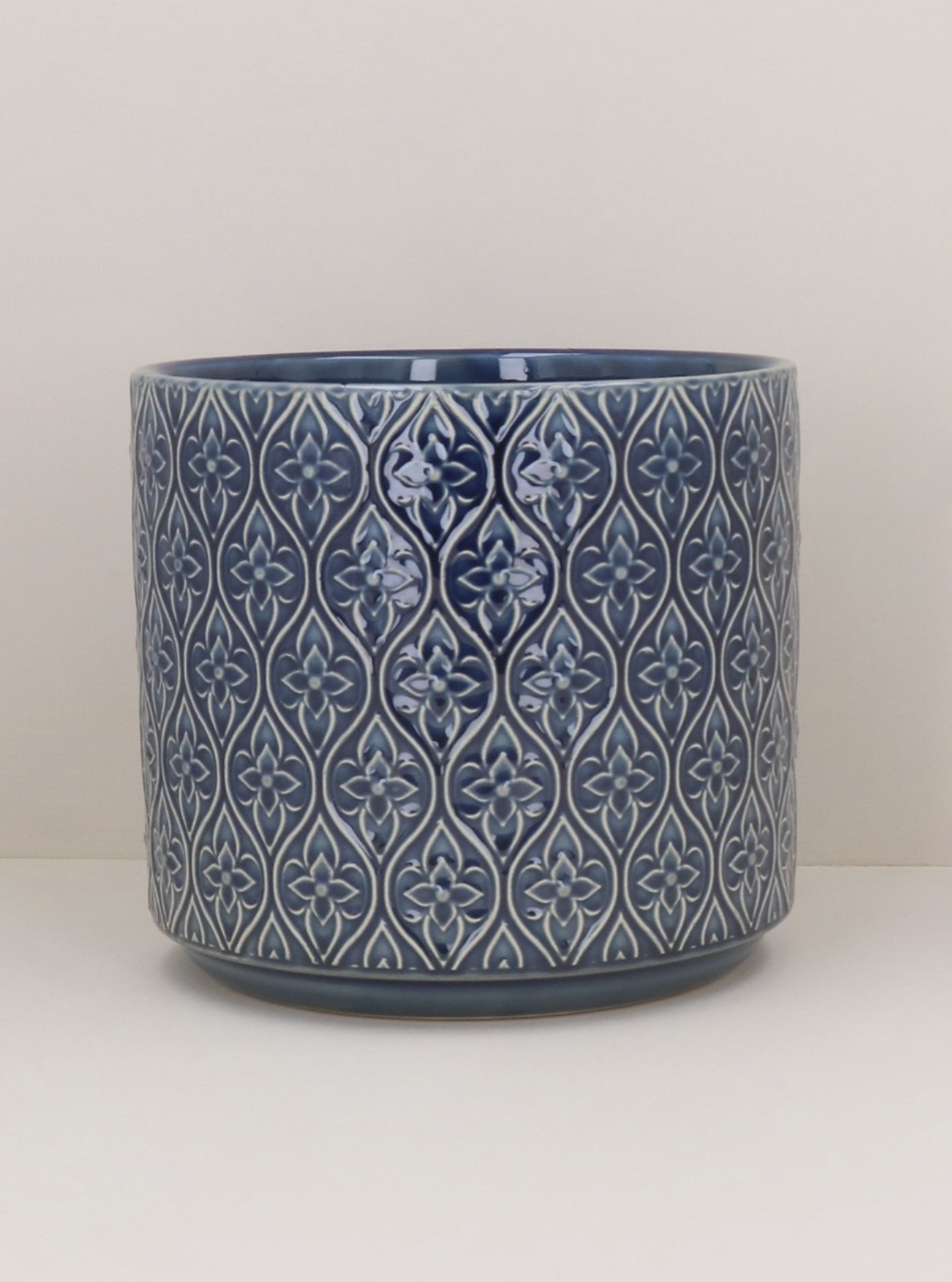 Navy Blue Plant Pot 1x Geometric Floral Pattern Pot Gisela Graham Glazed Planter - Afbeelding 6 van 11