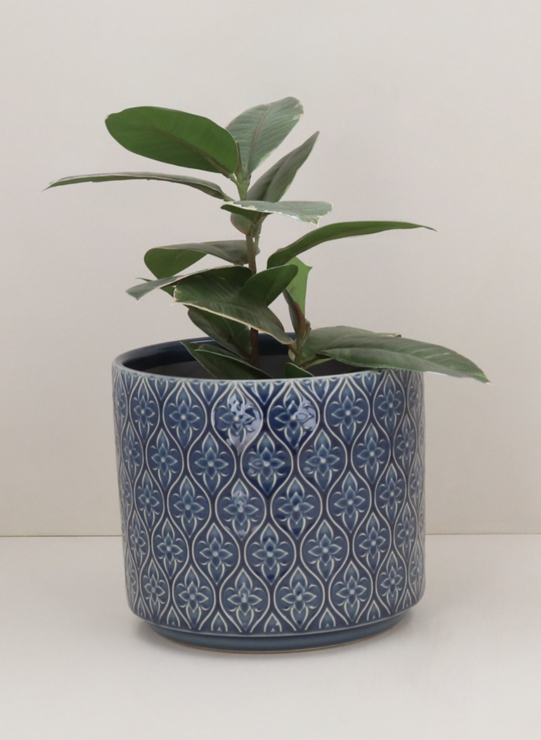 Navy Blue Plant Pot 1x Geometric Floral Pattern Pot Gisela Graham Glazed Planter - Afbeelding 9 van 11