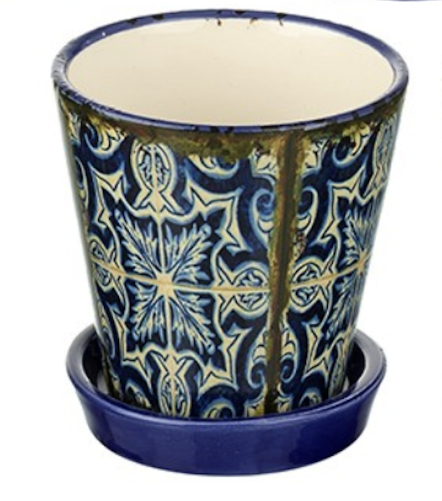 Mini Pflanztopf x1, mediterran dunkelblau & weiß geometrisch Kräutertopf & Untertasse - Bild 10 von 13