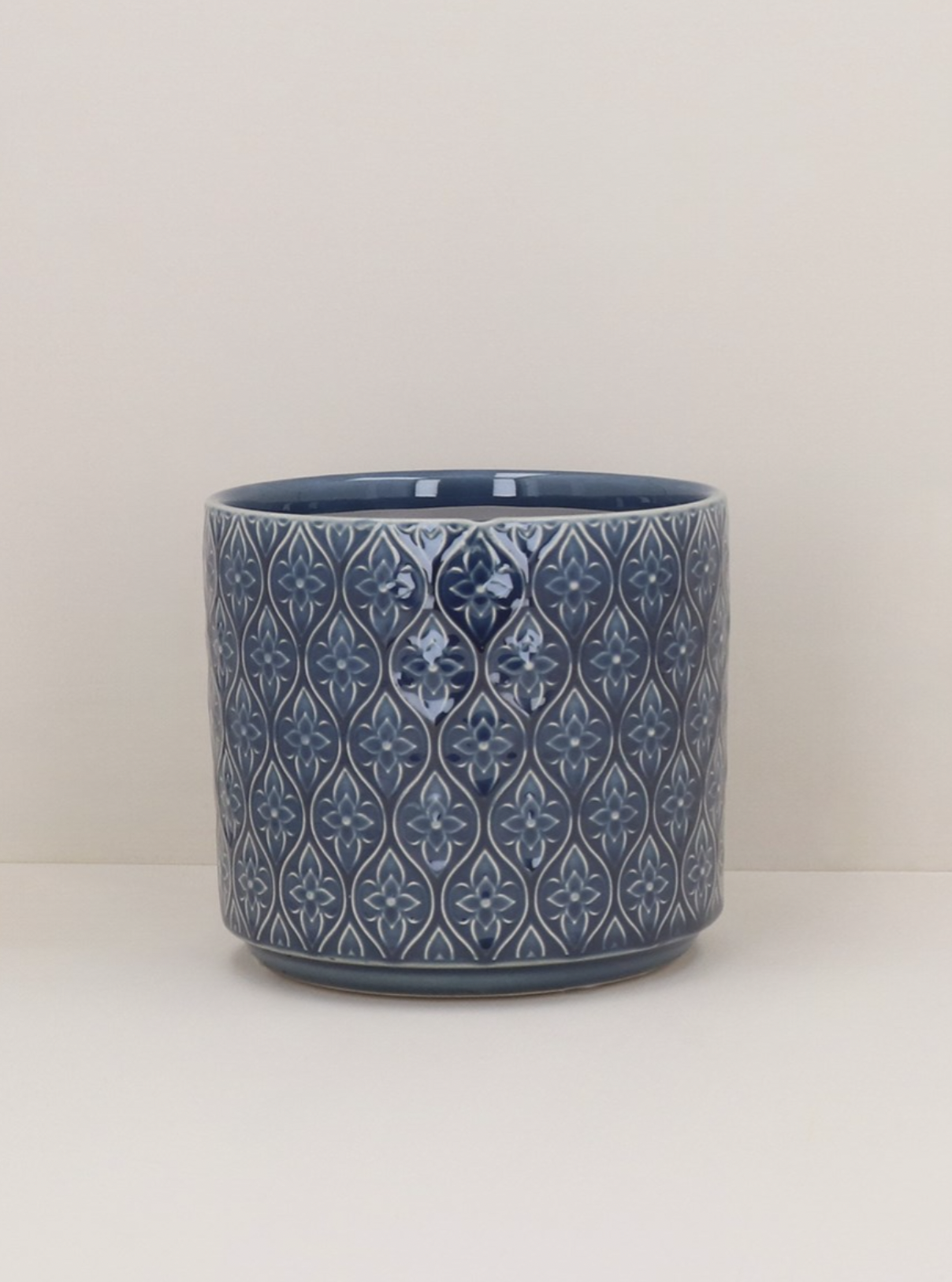 Navy Blue Plant Pot 1x Geometric Floral Pattern Pot Gisela Graham Glazed Planter - Afbeelding 11 van 11