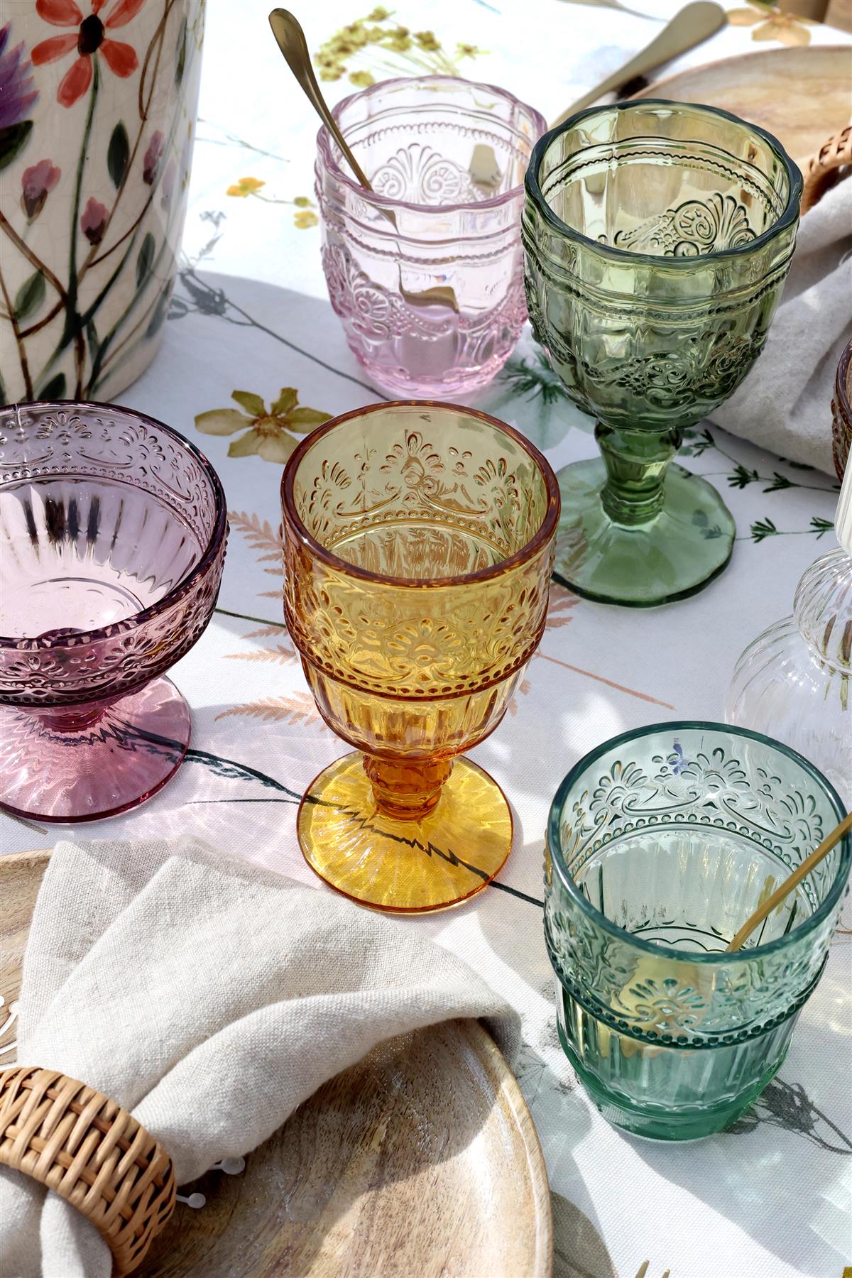 Bunter Glasbecher x 1, hoch farbiges Glas Wasser Getränke Glas mit Muster - Bild 46 von 46