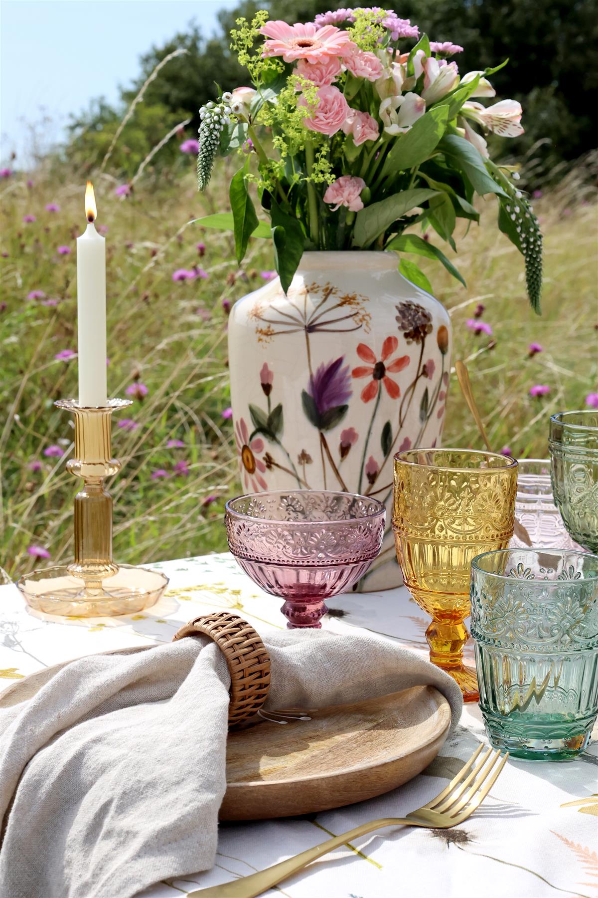Bunter Glasbecher x 1, hoch farbiges Glas Wasser Getränke Glas mit Muster - Bild 43 von 46
