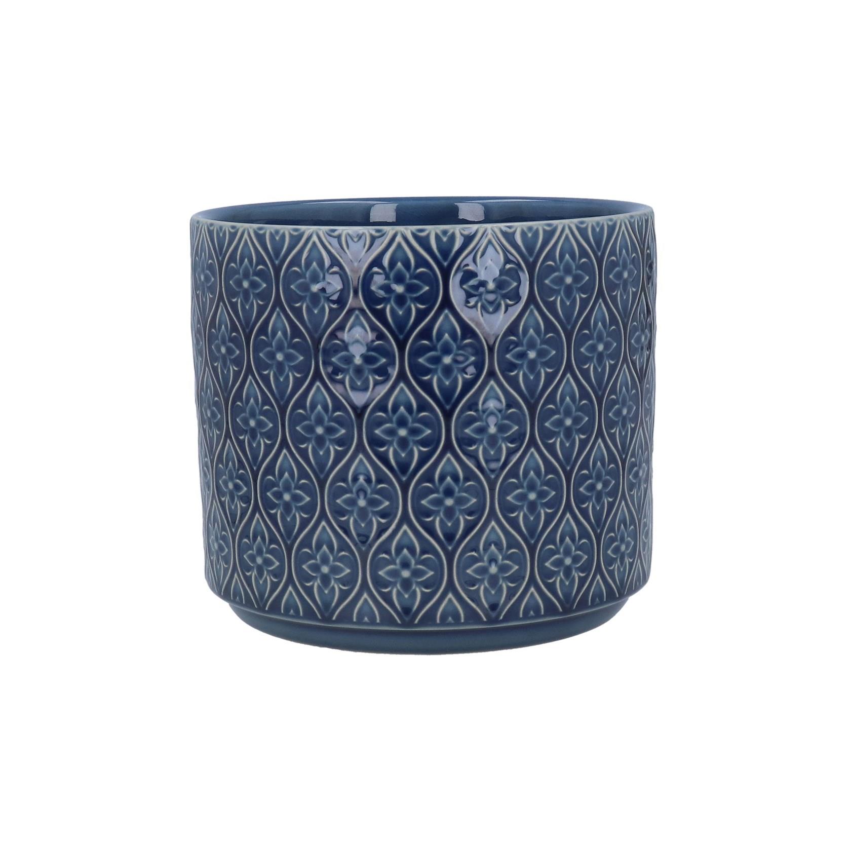 Navy Blue Plant Pot 1x Geometric Floral Pattern Pot Gisela Graham Glazed Planter - Afbeelding 10 van 11