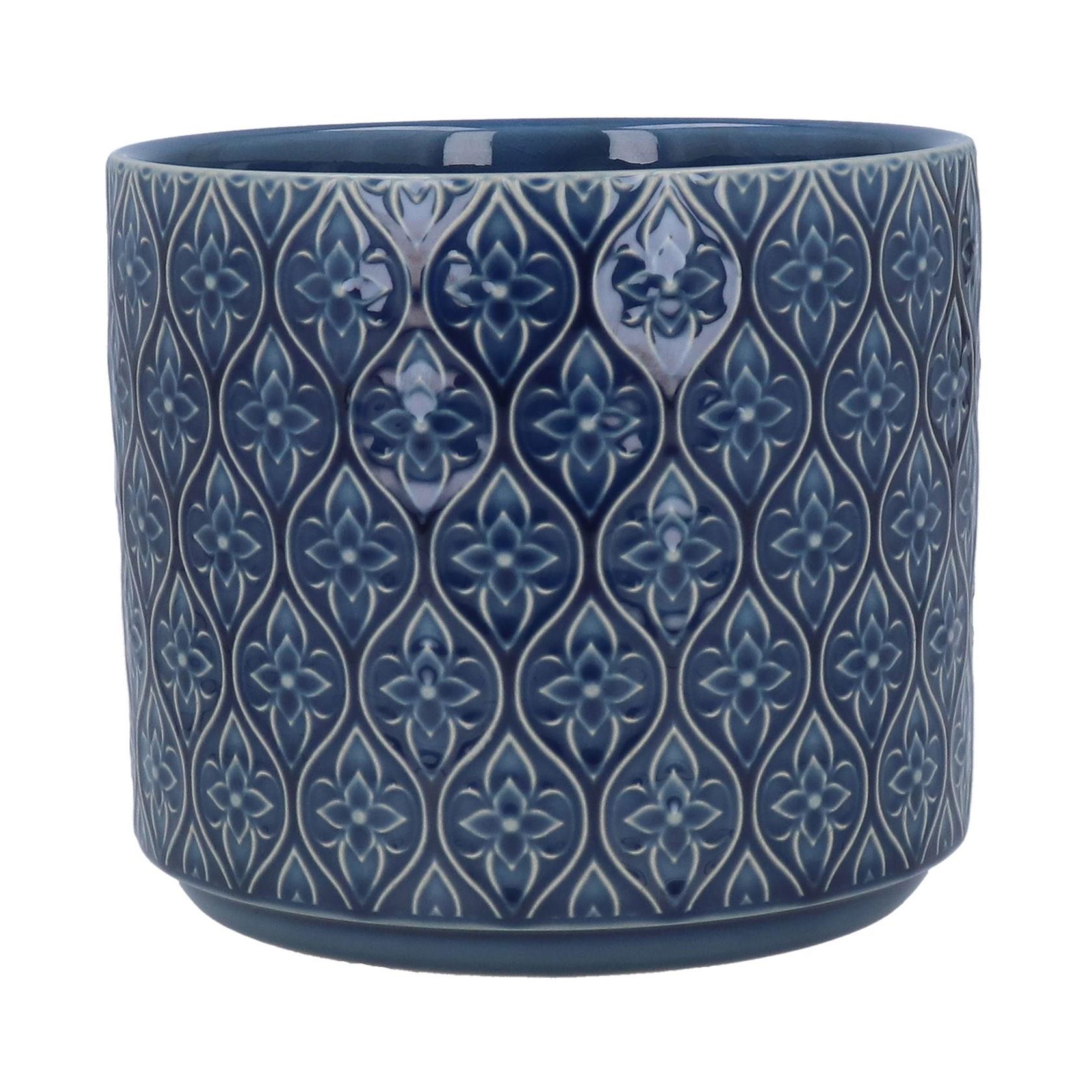 Navy Blue Plant Pot 1x Geometric Floral Pattern Pot Gisela Graham Glazed Planter - Afbeelding 5 van 11