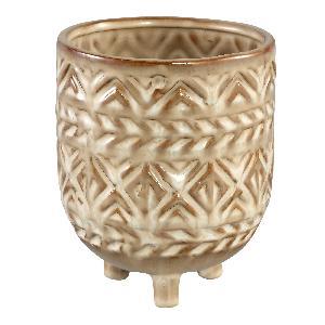 Tribal Plant Pot with Feet, Glazed Geometric Beige Ceramic Rustic Planter, Esila - Picture 4 of 4