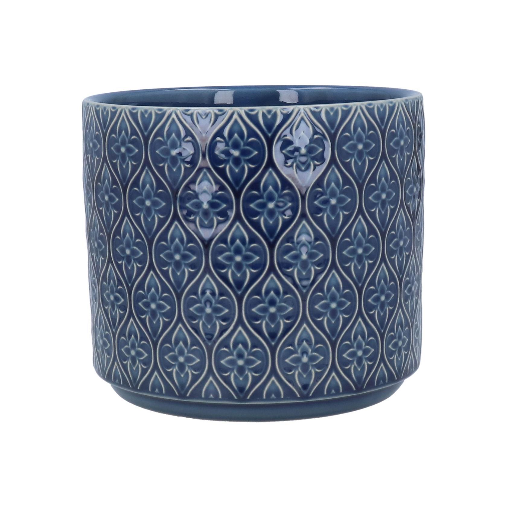 Navy Blue Plant Pot 1x Geometric Floral Pattern Pot Gisela Graham Glazed Planter - Afbeelding 7 van 11