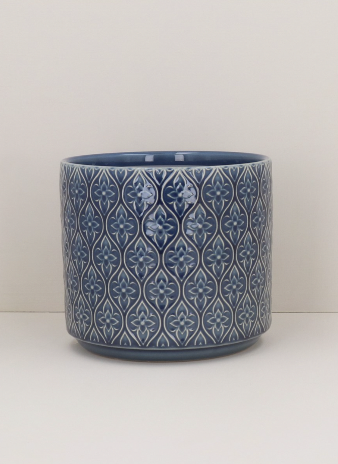 Navy Blue Plant Pot 1x Geometric Floral Pattern Pot Gisela Graham Glazed Planter - Afbeelding 8 van 11