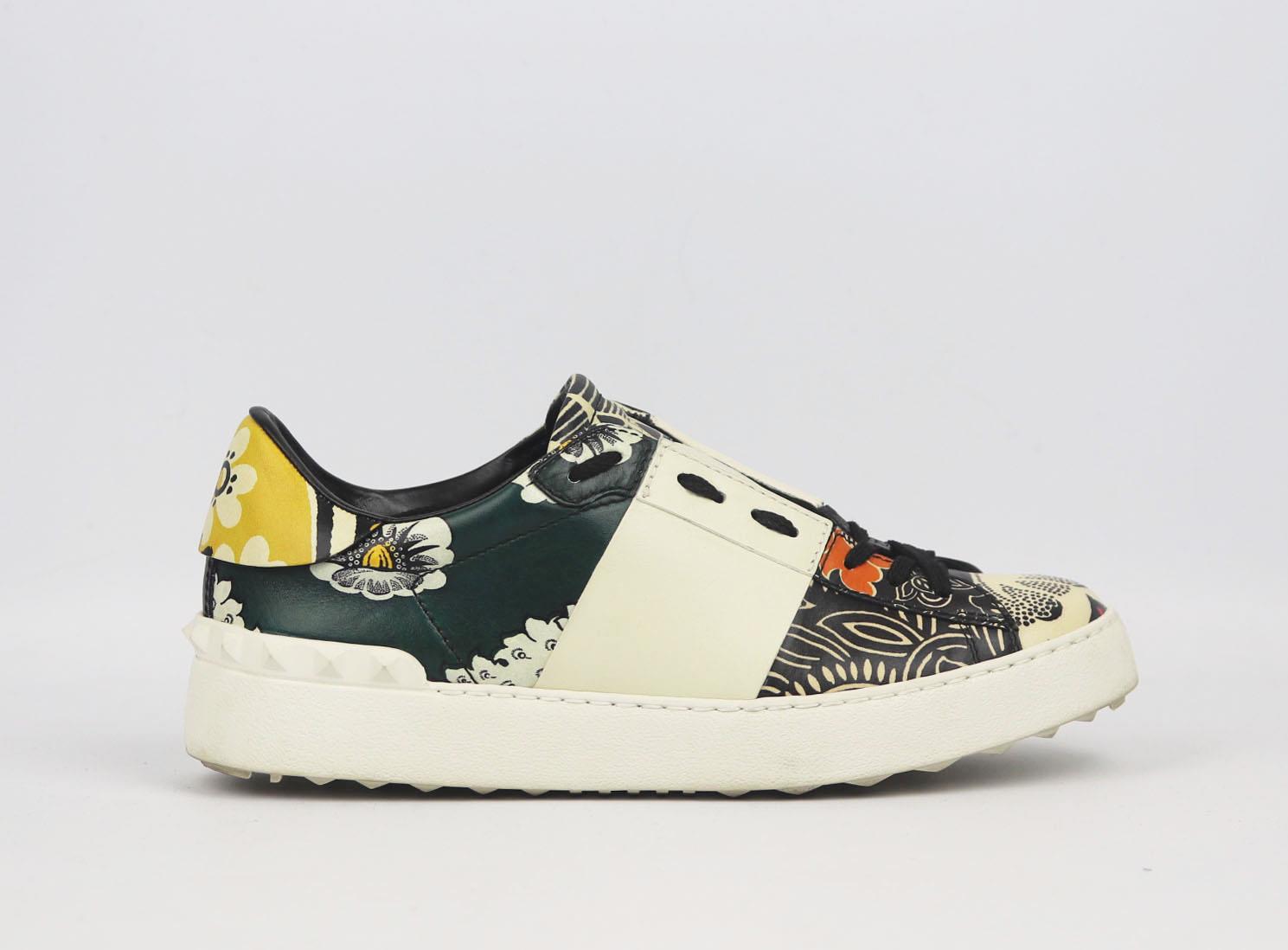 【関税&送料込】Valentino Garavani Multicolor Leather And Fa VALENTINO GARAVANI FLORAL PRINTED LEATHER SNEAKERS EU 38.5