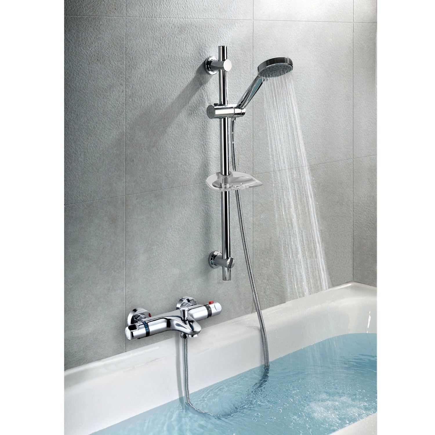 THERMOSTATIC WALL MOUNTED VALVE BATH SHOWER MIXER RISER KIT / 3 MODE