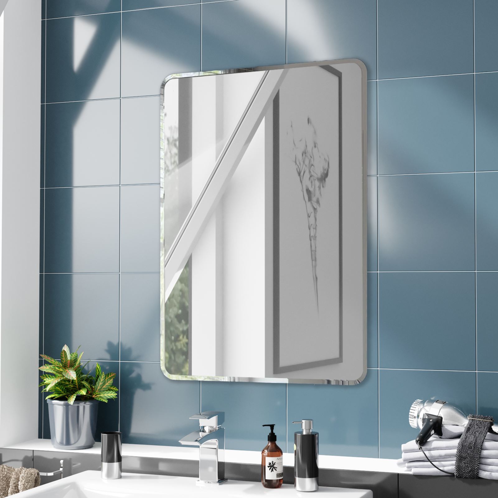 Luxury Frameless Bathroom Mirror Rectangular / Round Unframed Wall Hung