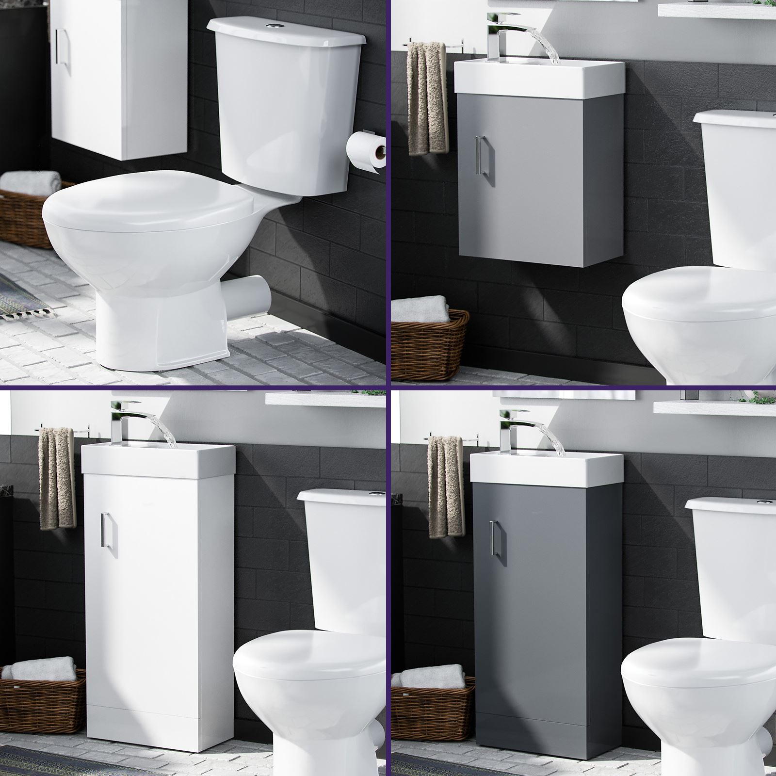 Cloakroom 400 Basin Sink Vanity Unit and WC Toilet Combination