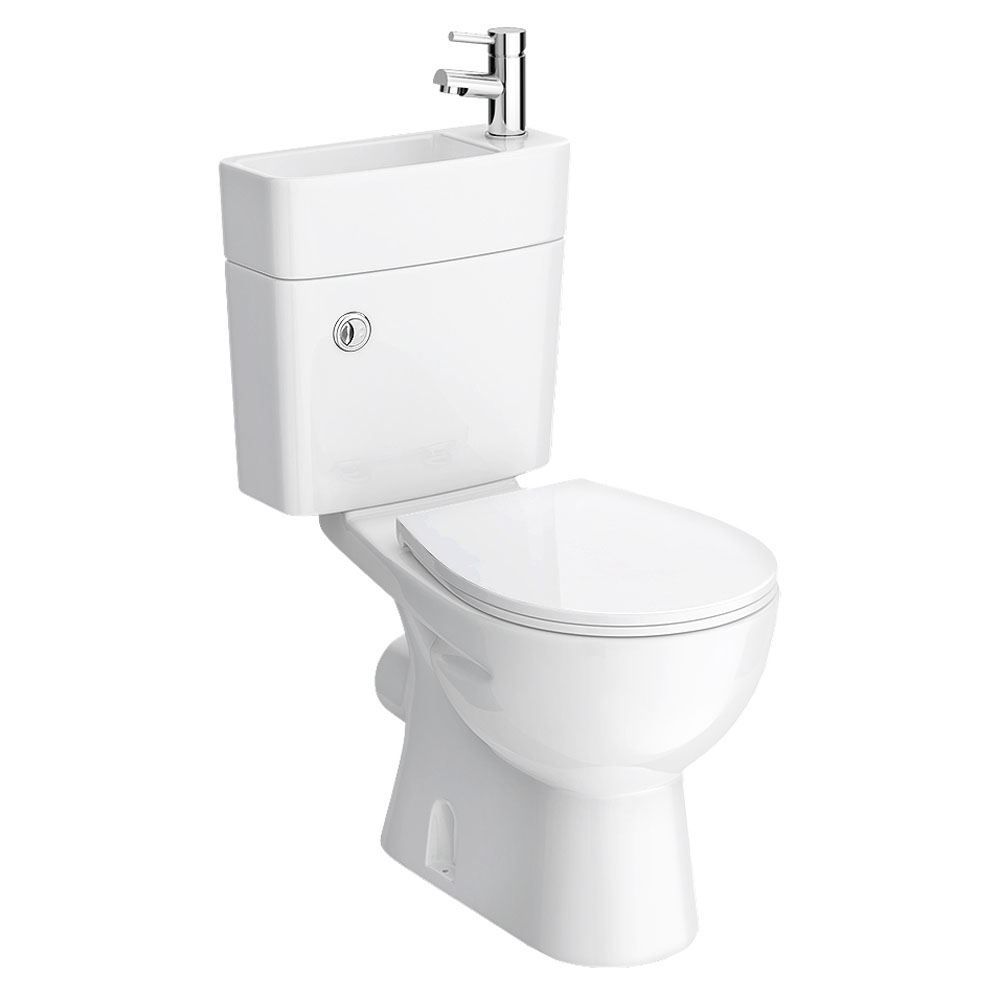 Compact 2 in 1 Basin Sink and Close Couple Toilet and Seat Combo Set