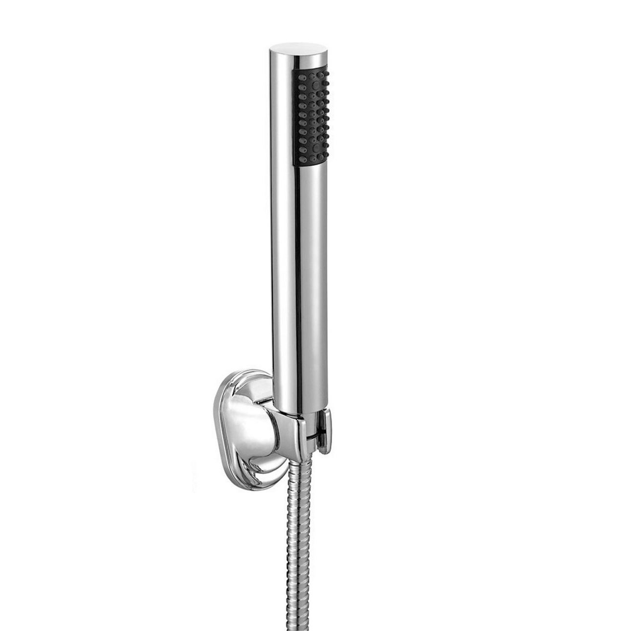 MODERN ROUND CHROME FINISH SHOWER HEAD WITH HOSE & WALL MOUNTED HOLDER