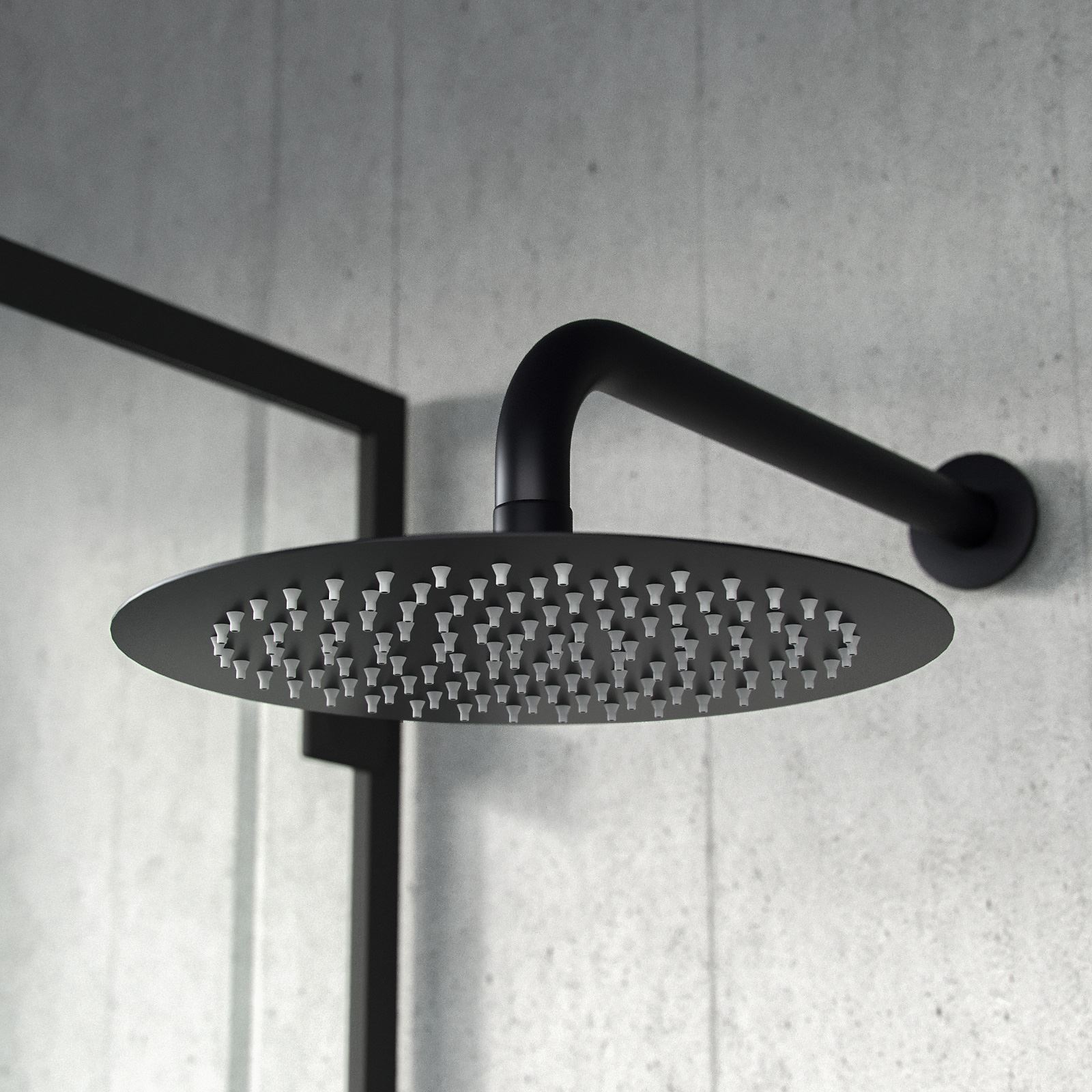 Bathroom Black Matt Round Rainfall Modern Overhead Shower Slim Head